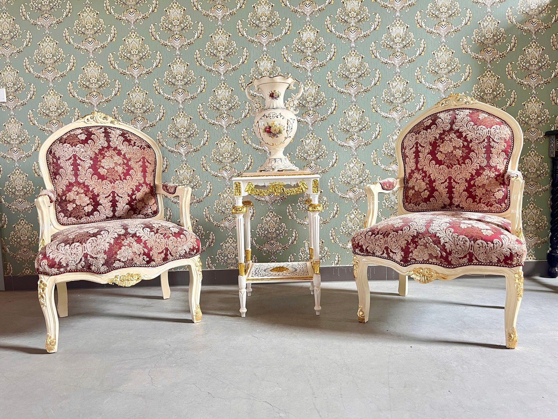 Armchair French Louis Style Chair Floral Pattern Red Velvet Antique Baroque Style Armchair For Lounge Room Home Decor