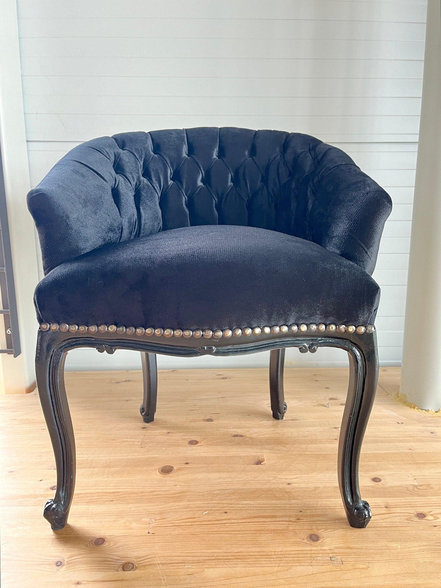 Cocktail Chair Tufted Velvet Black French Baroque Rococo Style in Jungle Zebra Print at Back Lounge Bar Chair in Tufted Velvet Black