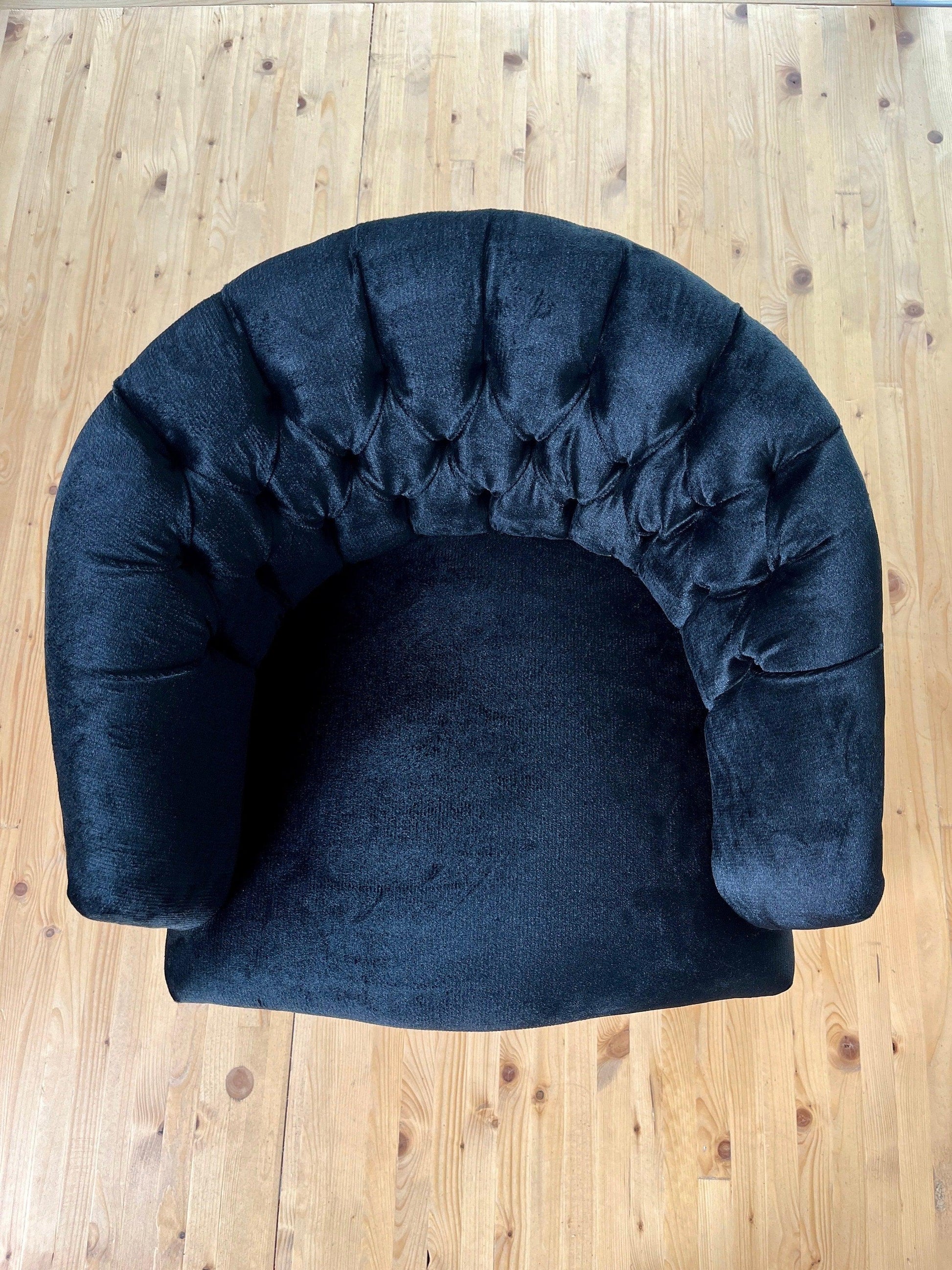 Cocktail Chair Tufted Velvet Black French Baroque Rococo Style in Jungle Zebra Print at Back Lounge Bar Chair in Tufted Velvet Black