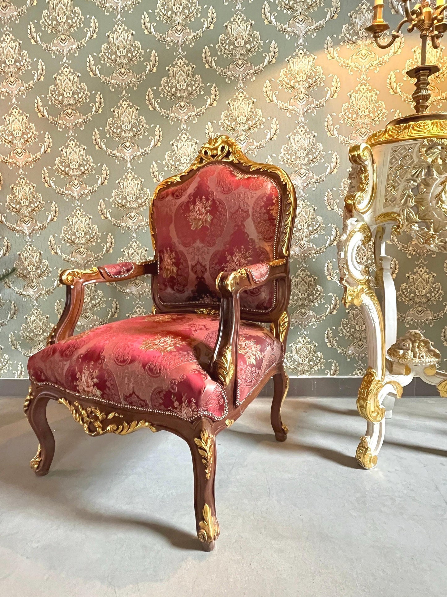 Xmas Red Chair Baroque Rococo Style Armchair Retro French Style Wooden Chair For Housewarming Party Home Decor Xmas Gift - LIMITED EDITION