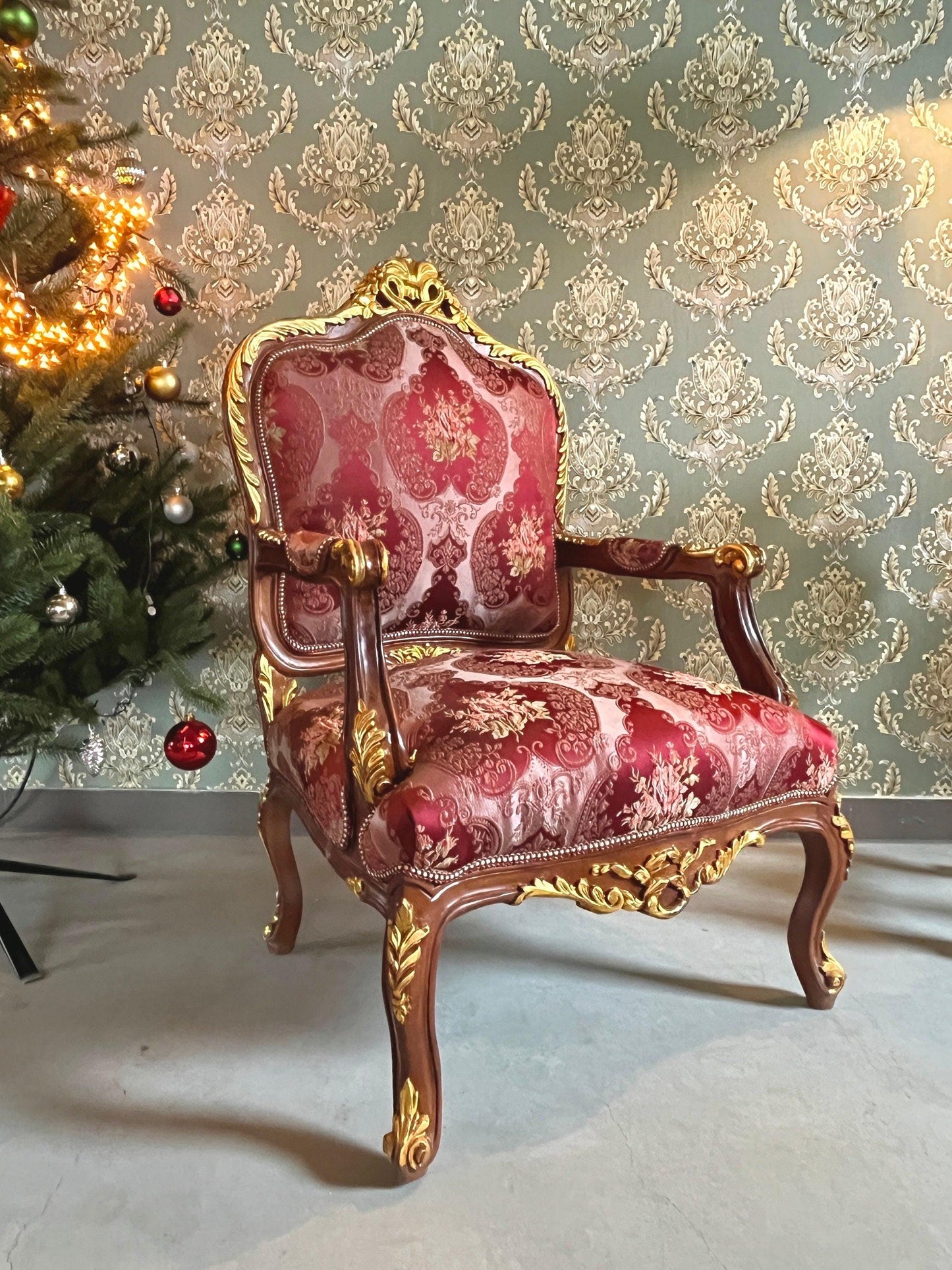 Xmas Red Chair Baroque Rococo Style Armchair Retro French Style Wooden Chair For Housewarming Party Home Decor Xmas Gift - LIMITED EDITION