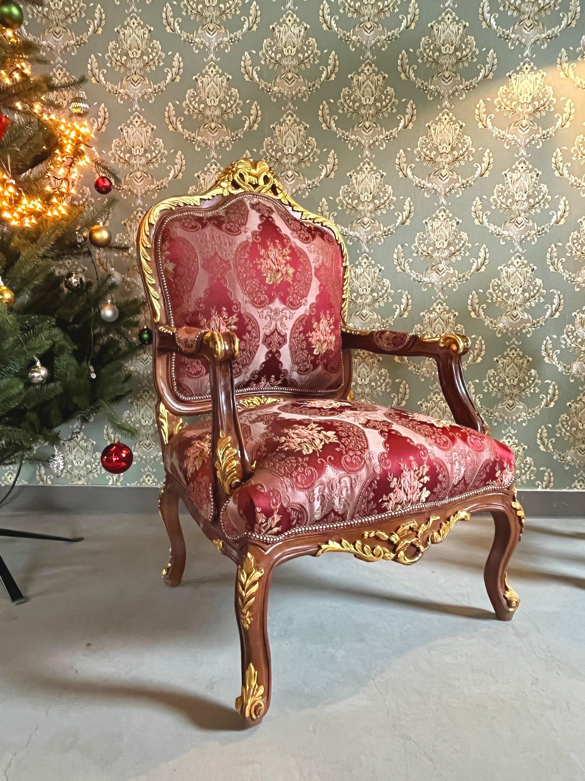 Xmas Red Chair Baroque Rococo Style Armchair Retro French Style Wooden Chair For Housewarming Party Home Decor Xmas Gift - LIMITED EDITION