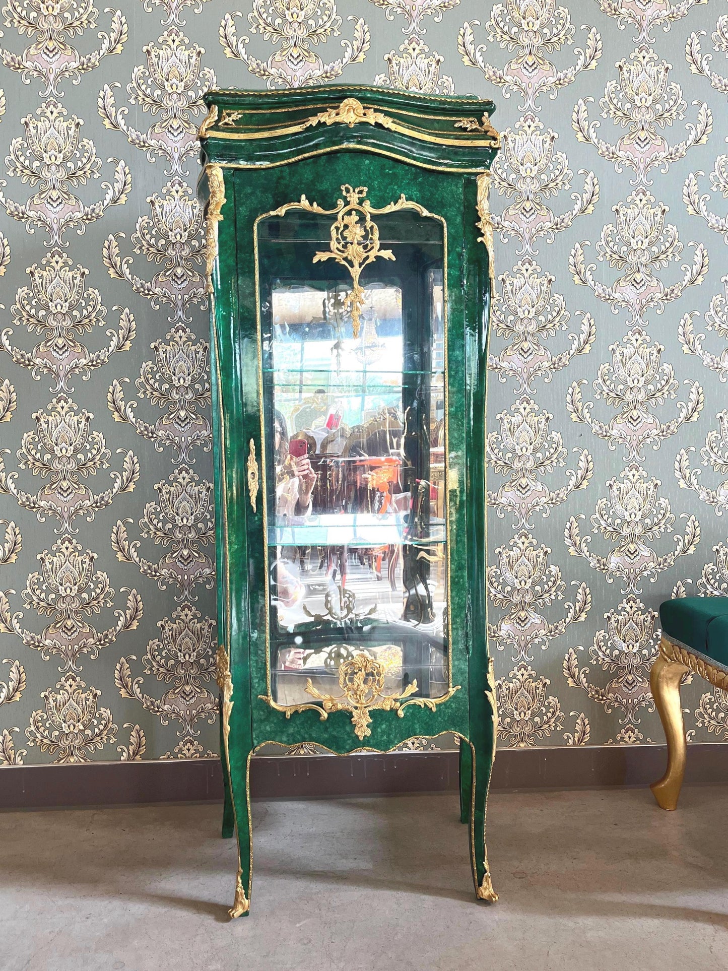 Display Cabinet Middle Size in Emerald Green French Baroque Royal Style Marble Slab Top Showcase Home Decor Xmas Gift - LIMITED EDITION