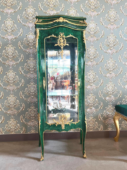 Display Cabinet Middle Size in Emerald Green French Baroque Royal Style Marble Slab Top Showcase Home Decor Xmas Gift - LIMITED EDITION