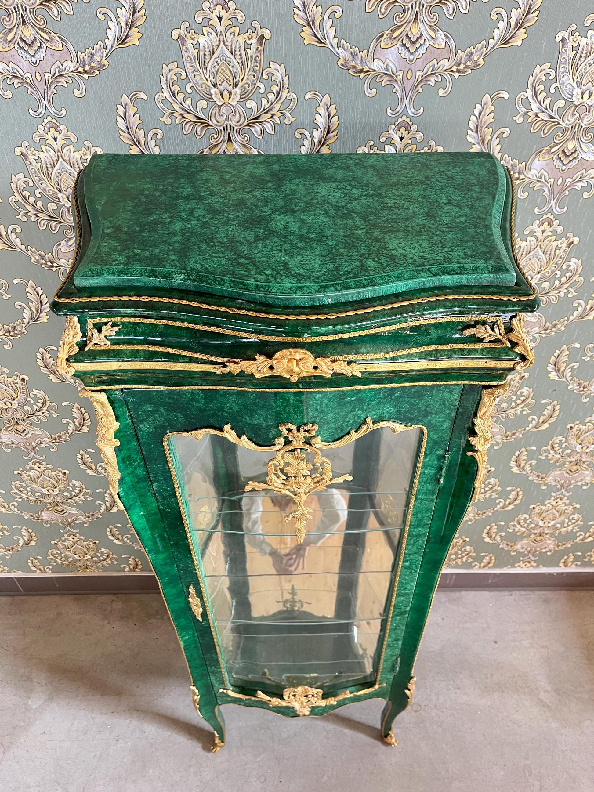 Display Cabinet Middle Size in Emerald Green French Baroque Royal Style Marble Slab Top Showcase Home Decor Xmas Gift - LIMITED EDITION