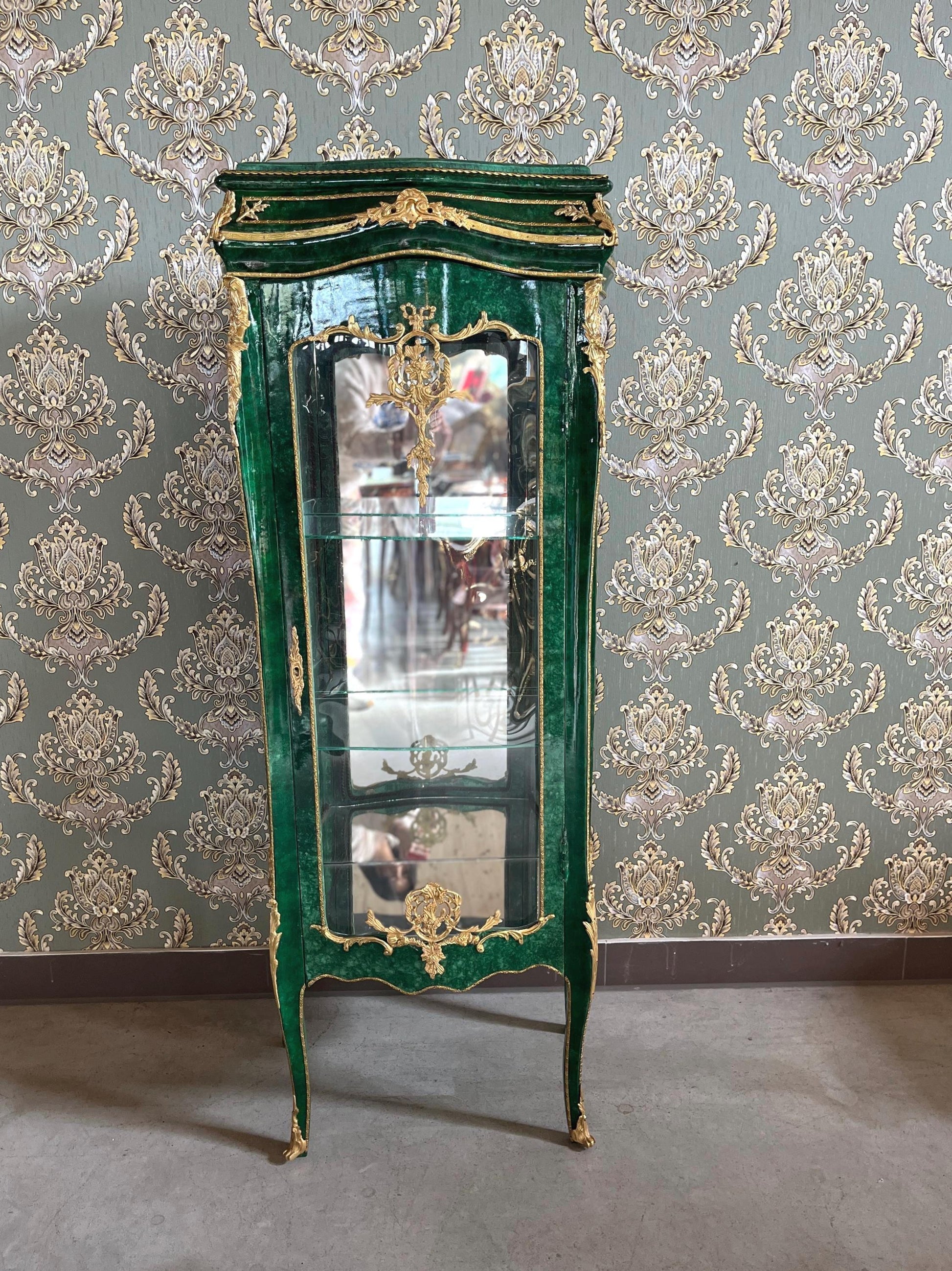 Display Cabinet Middle Size in Emerald Green French Baroque Royal Style Marble Slab Top Showcase Home Decor Xmas Gift - LIMITED EDITION