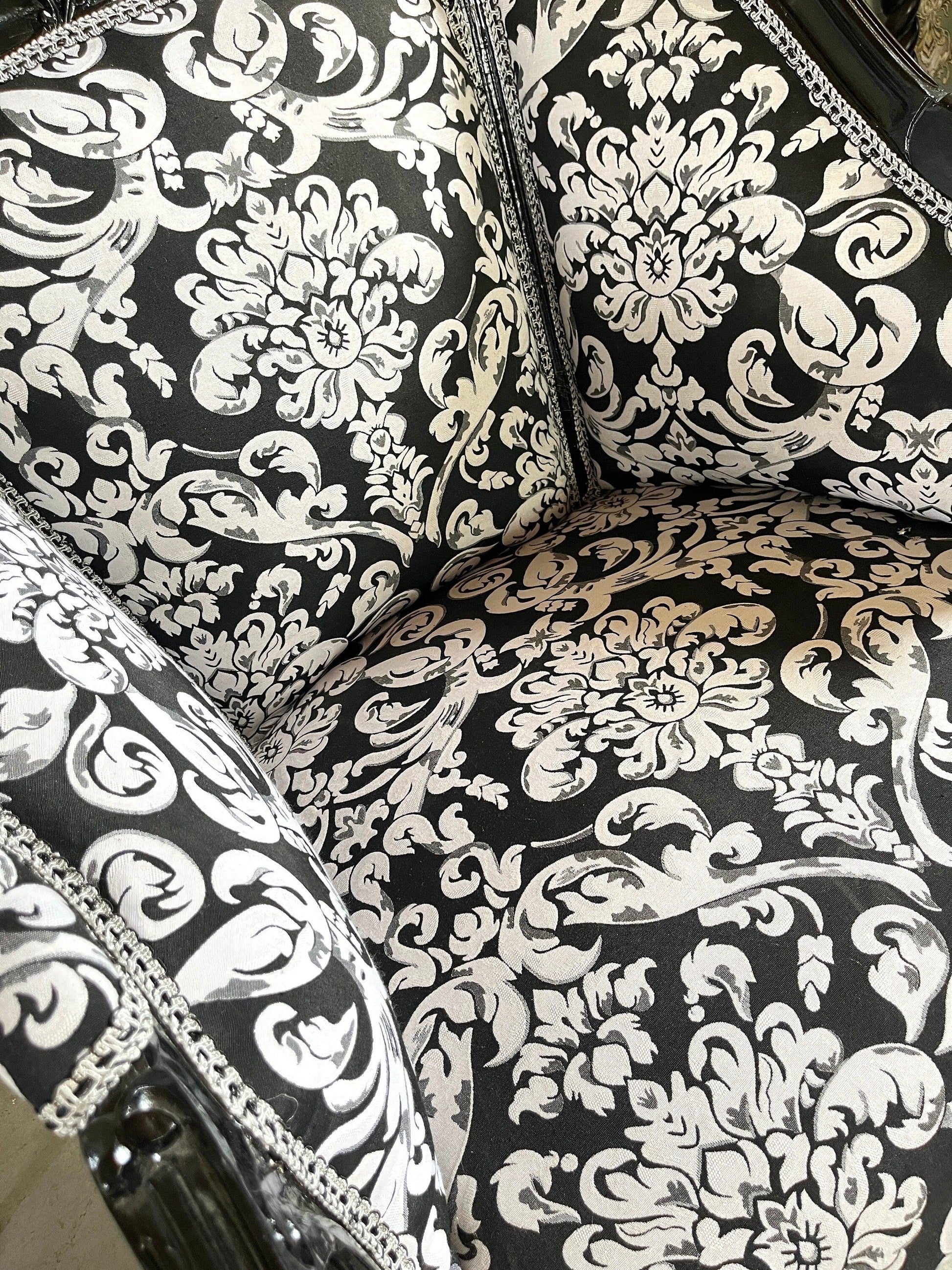 Armchair French Louis Style Shell Shape Chair Nostalgic Baroque Style in Black Floral Lounge Chair for Home Decor