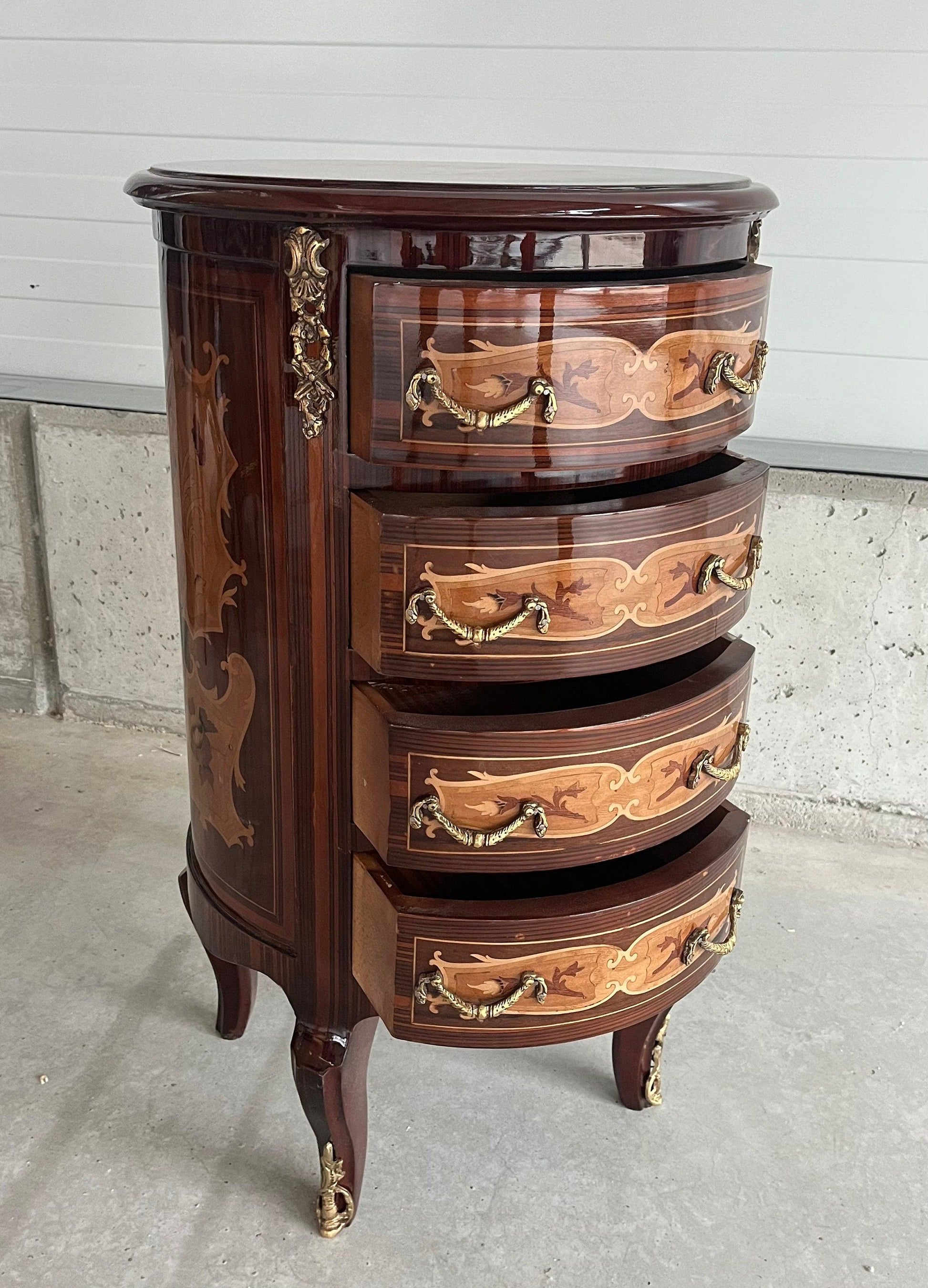 Louis Möbel Kommode Nachttisch im Antik Stil- Runden/ Chest of Drawer French Baroque Antique Style Night Stand in Round Shape Brown
