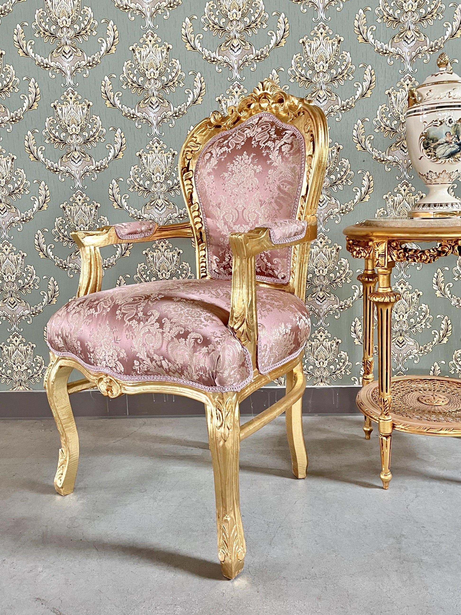 Accent Armchair Louis XV Style Xmas Green Velvet Chair French Baroque Rococo Style Chair in Shiny Pink for Furniture Gift Xmas Home Decor