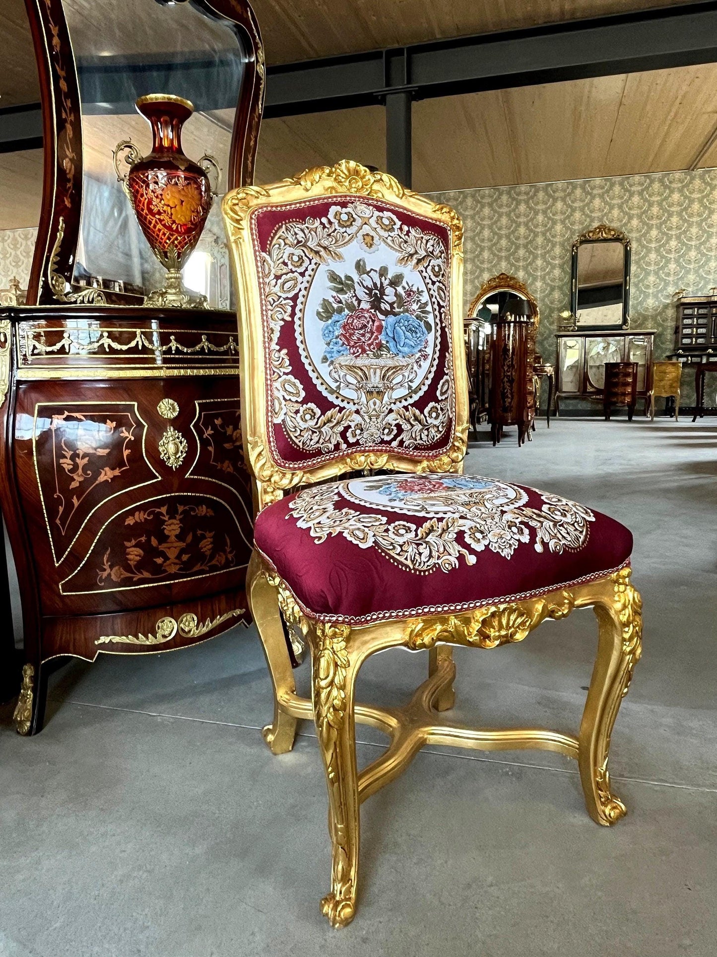 Accent Chair Antique Style Gold Finish Dining Chair Red Baroque Rococo Style Chair in Red Italian Baroque Style for Home