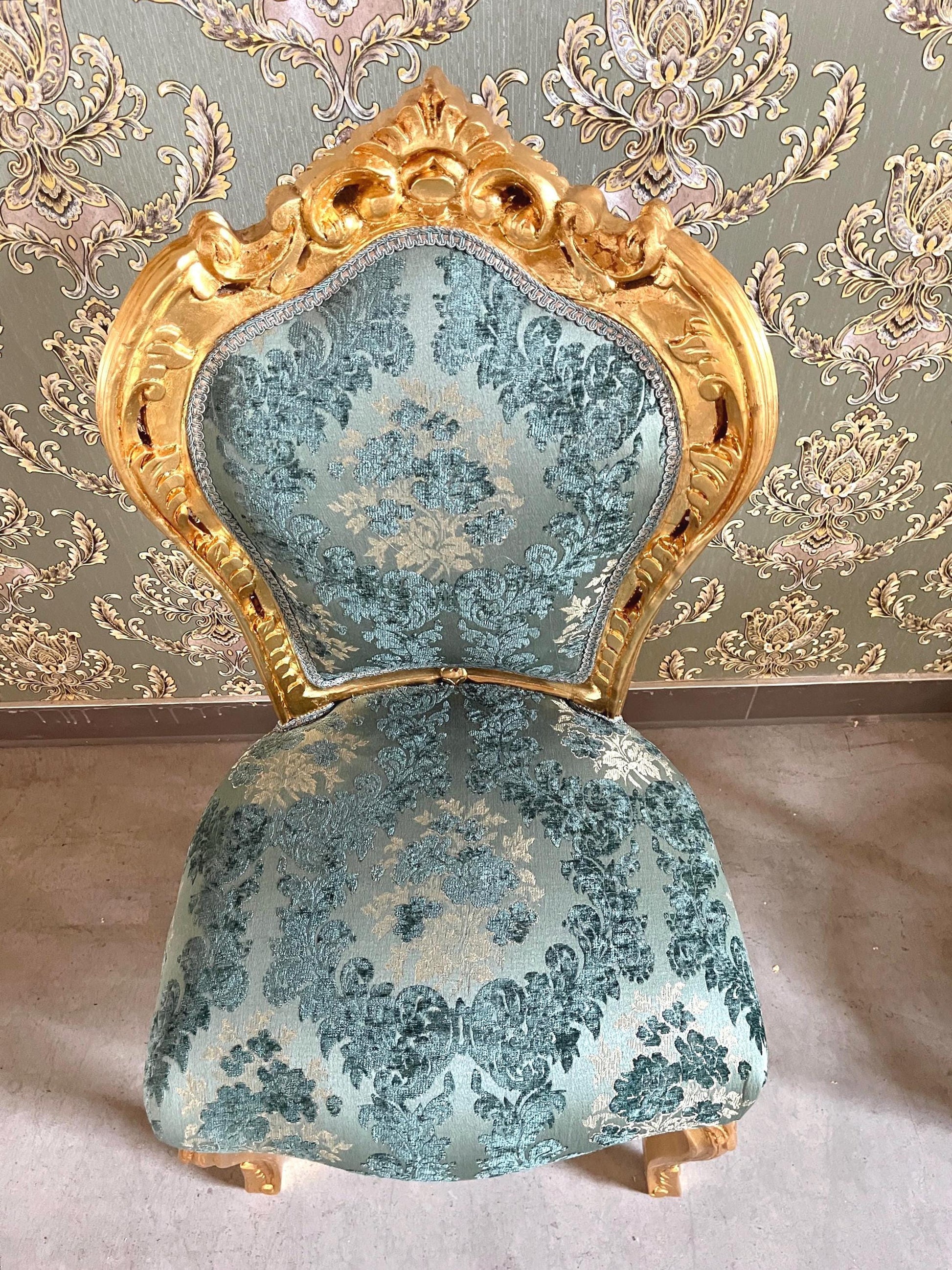 Accent Chair French Louis Style Gold Dining Chair in Xmas Green Damask Baroque Rococo Style Chair Flower Pattern for Holiday Home Decor