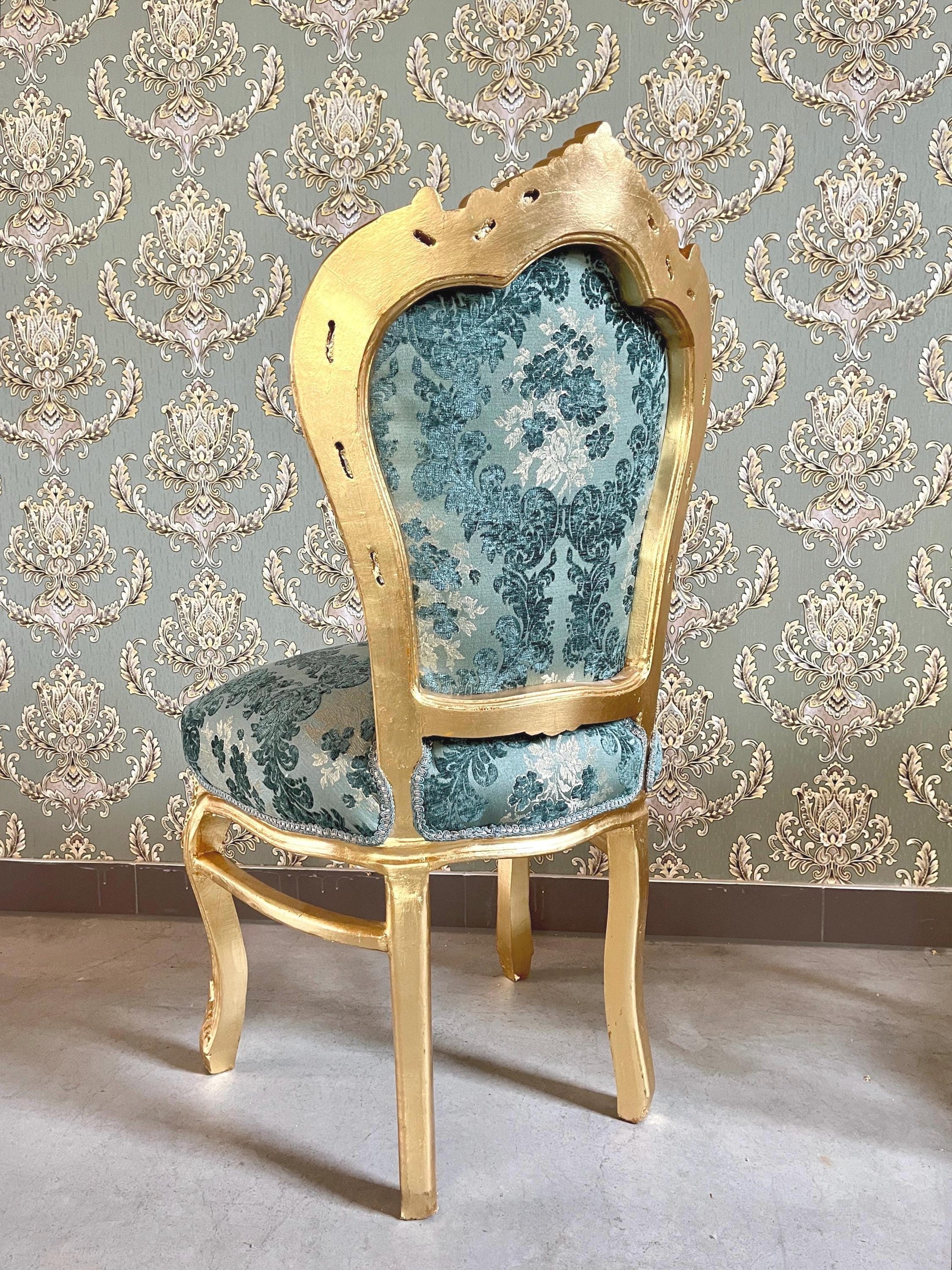 Accent Chair French Louis Style Gold Dining Chair in Xmas Green Damask Baroque Rococo Style Chair Flower Pattern for Holiday Home Decor