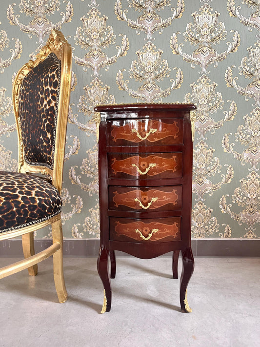 Small Night Stand French Antique Style Small Chest of Drawer Retro Baroque Style in Brown Kommode Home Decor Bedside Table for Bedroom Decor