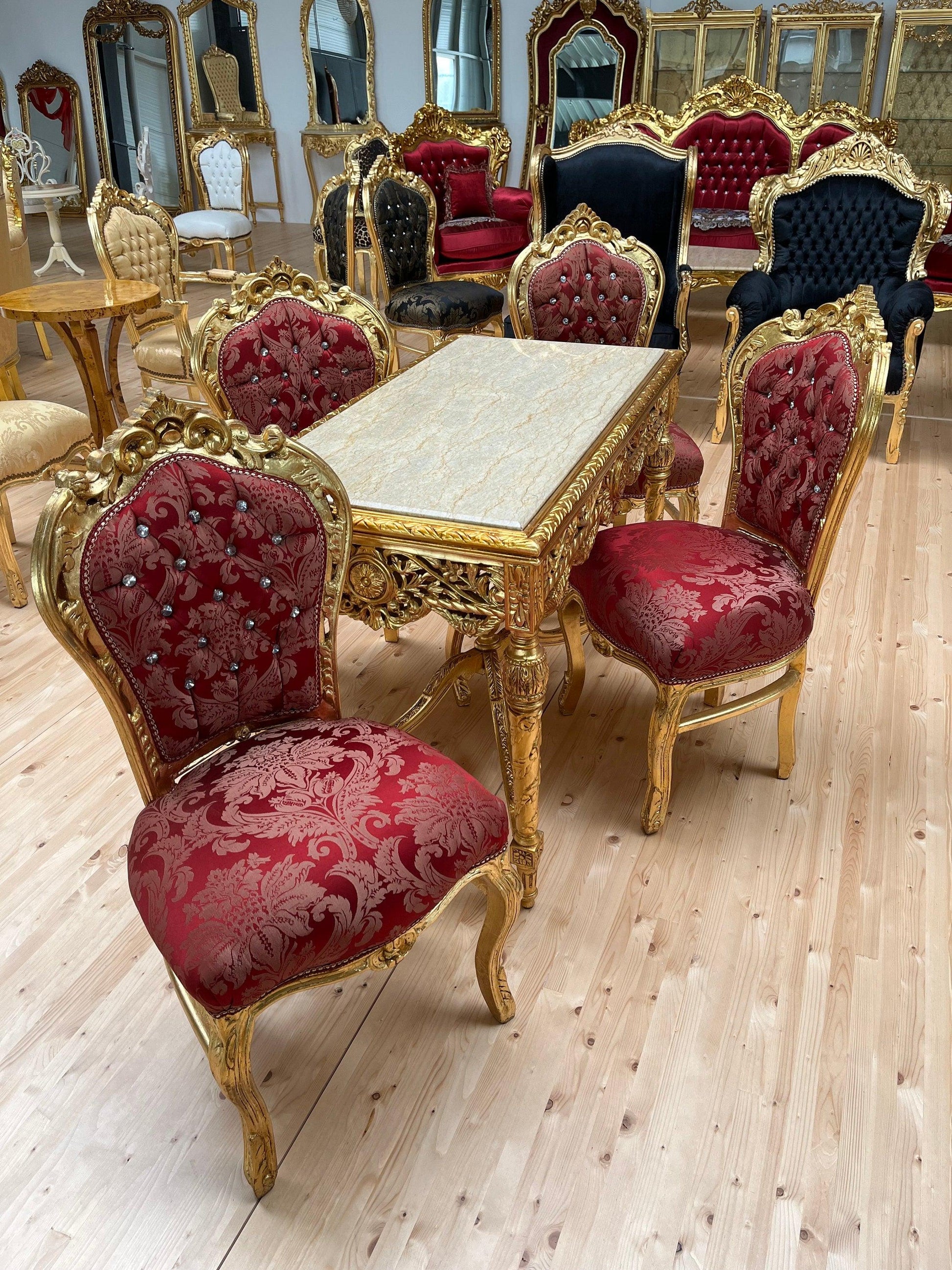 Esszimmerstuhl- und Tischset im französischen Barock-Rokoko-Stil / French Baroque Rococo Style Dining Chair Table Set