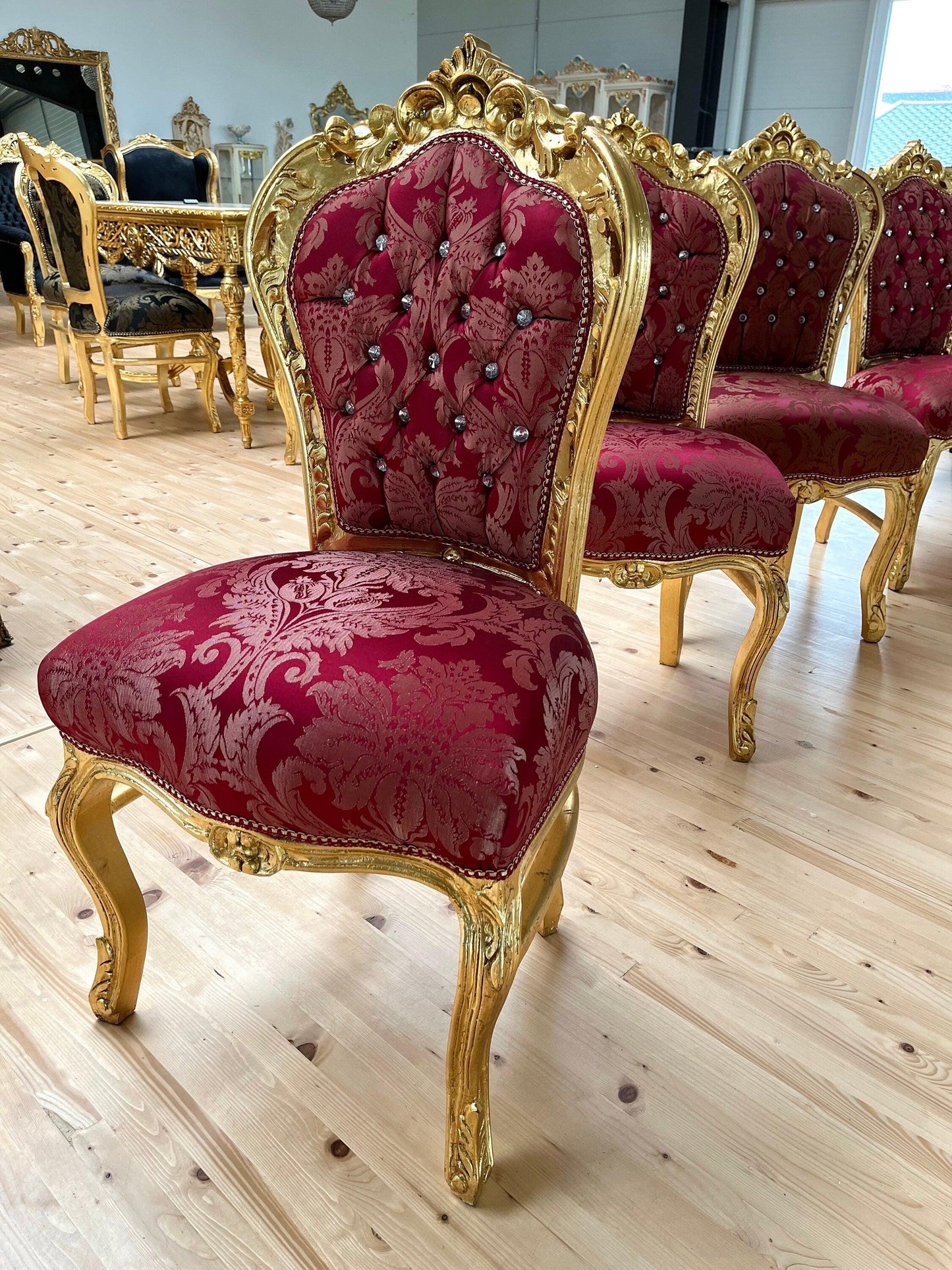 Esszimmerstuhl- und Tischset im französischen Barock-Rokoko-Stil / French Baroque Rococo Style Dining Chair Table Set