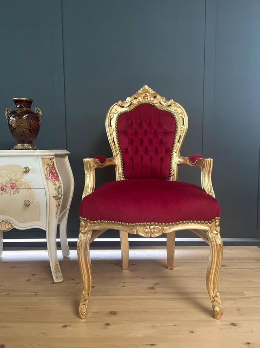Armchair French Louis Style Red Velvet Dining Chair Antique Style Baroque Rococo Style Armchair in Gold Finish for Home