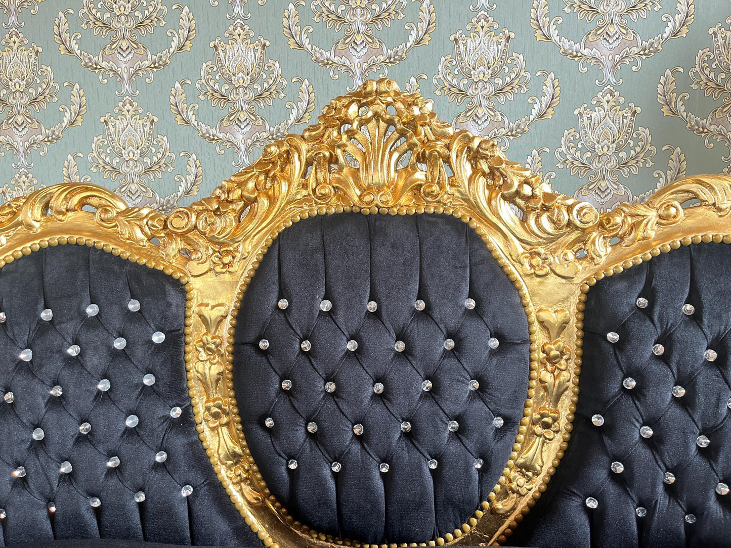 Louis XV Sofa Set in Black Velvet & Gold Finish Couch Set with Coffee Table Baroque Rococo Style for Home Decor or Commercial Display