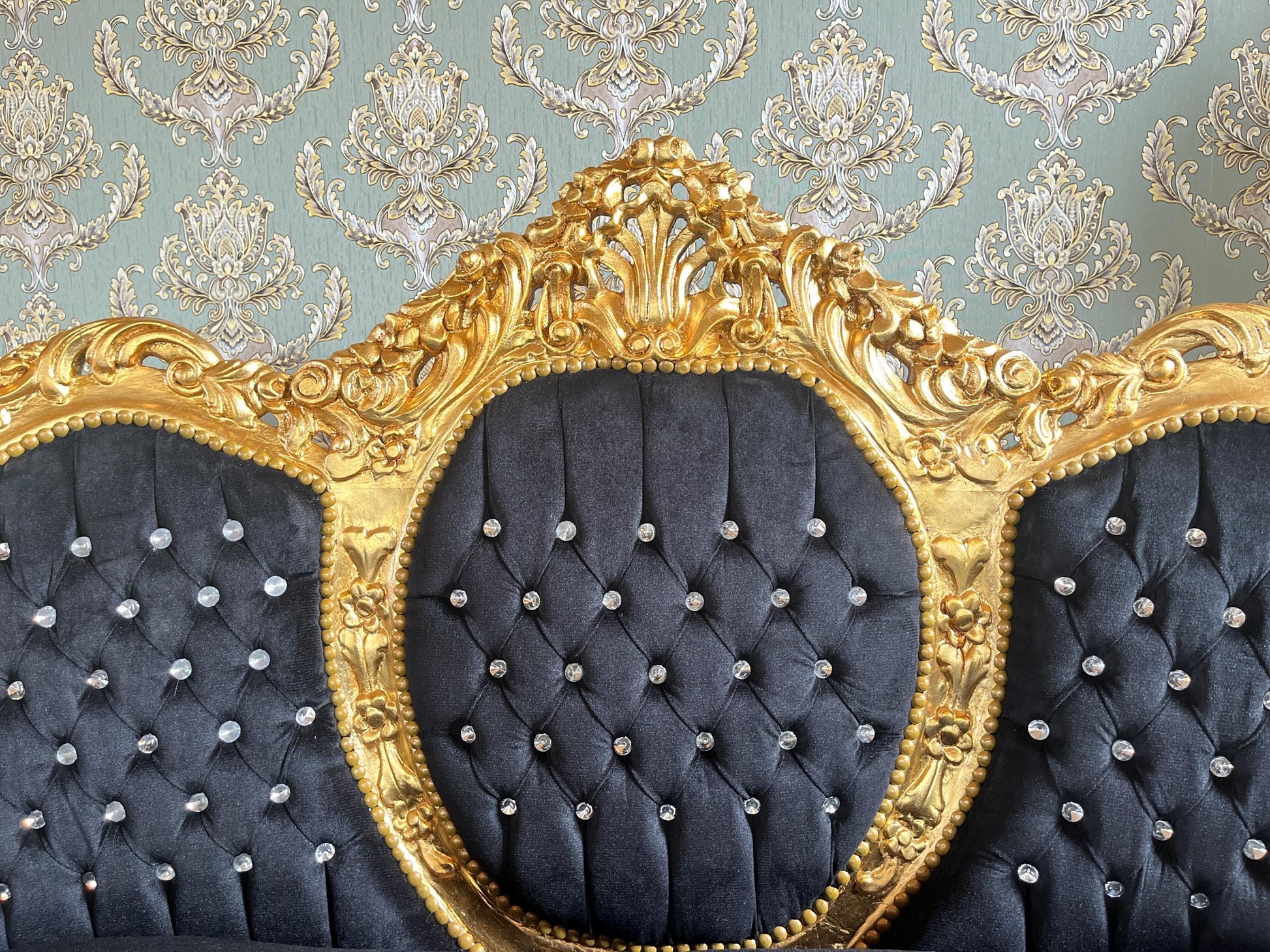 Louis XV Sofa Set in Black Velvet & Gold Finish Couch Set with Coffee Table Baroque Rococo Style for Home Decor or Commercial Display