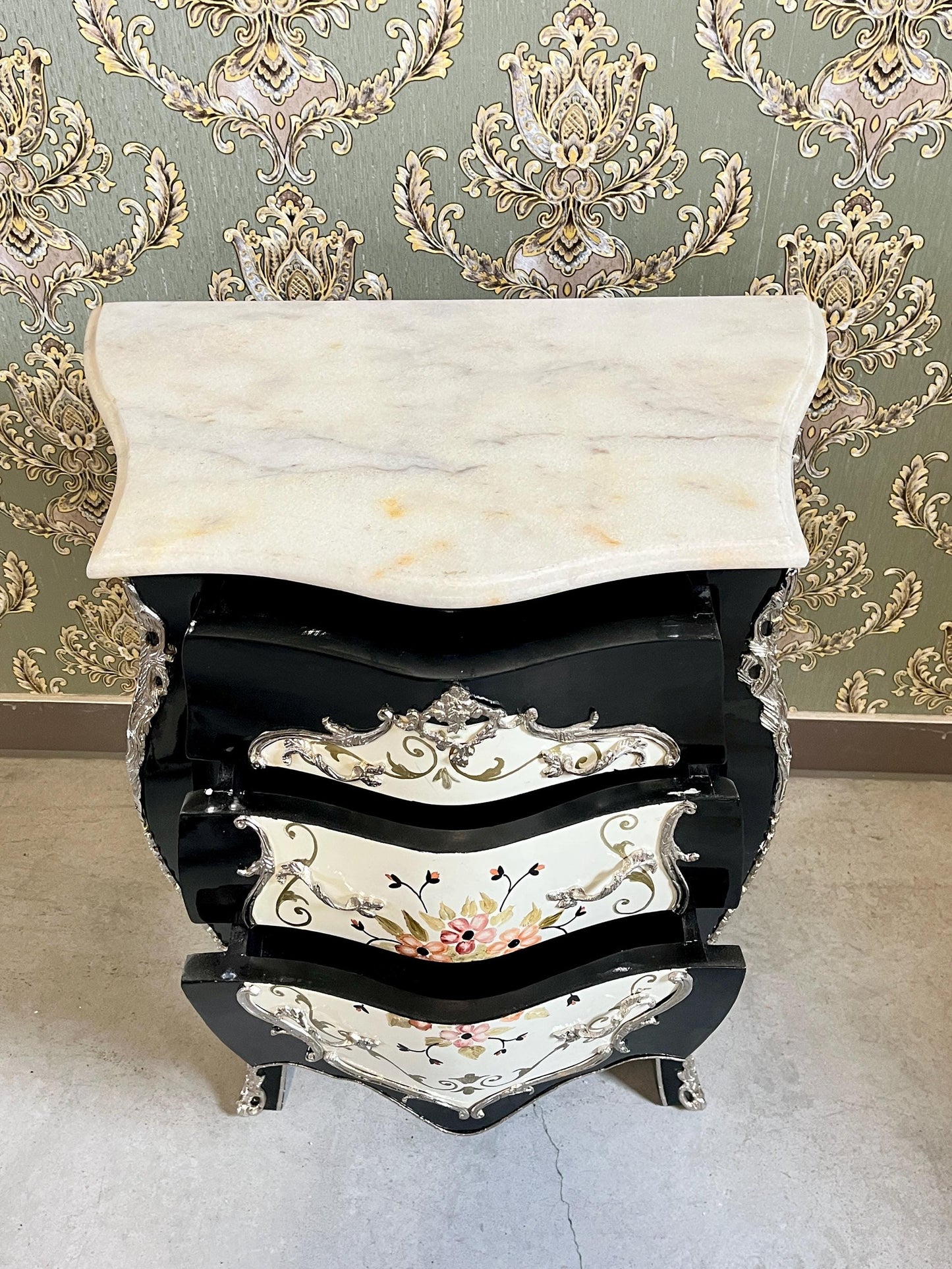 Baroque Nightstand: Hand-Painted Floral Accent, French Antique Style