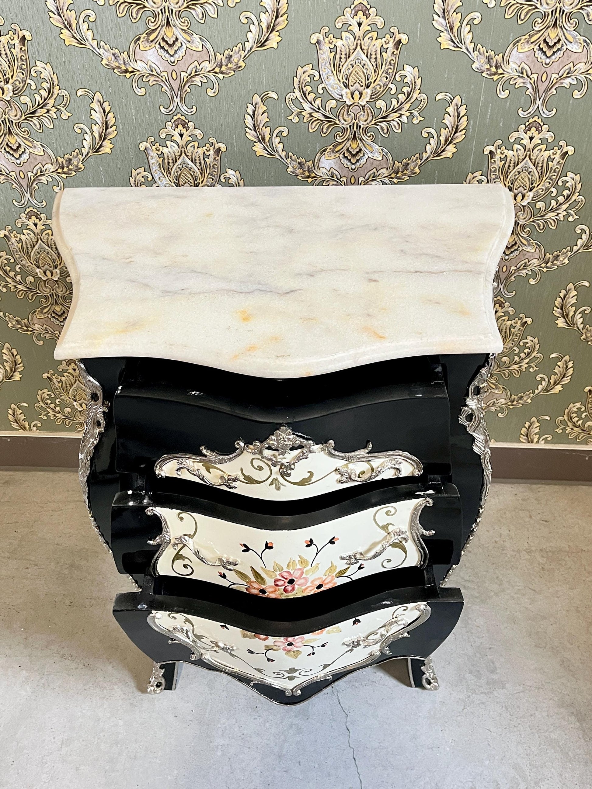 Baroque Nightstand: Hand-Painted Floral Accent, French Antique Style