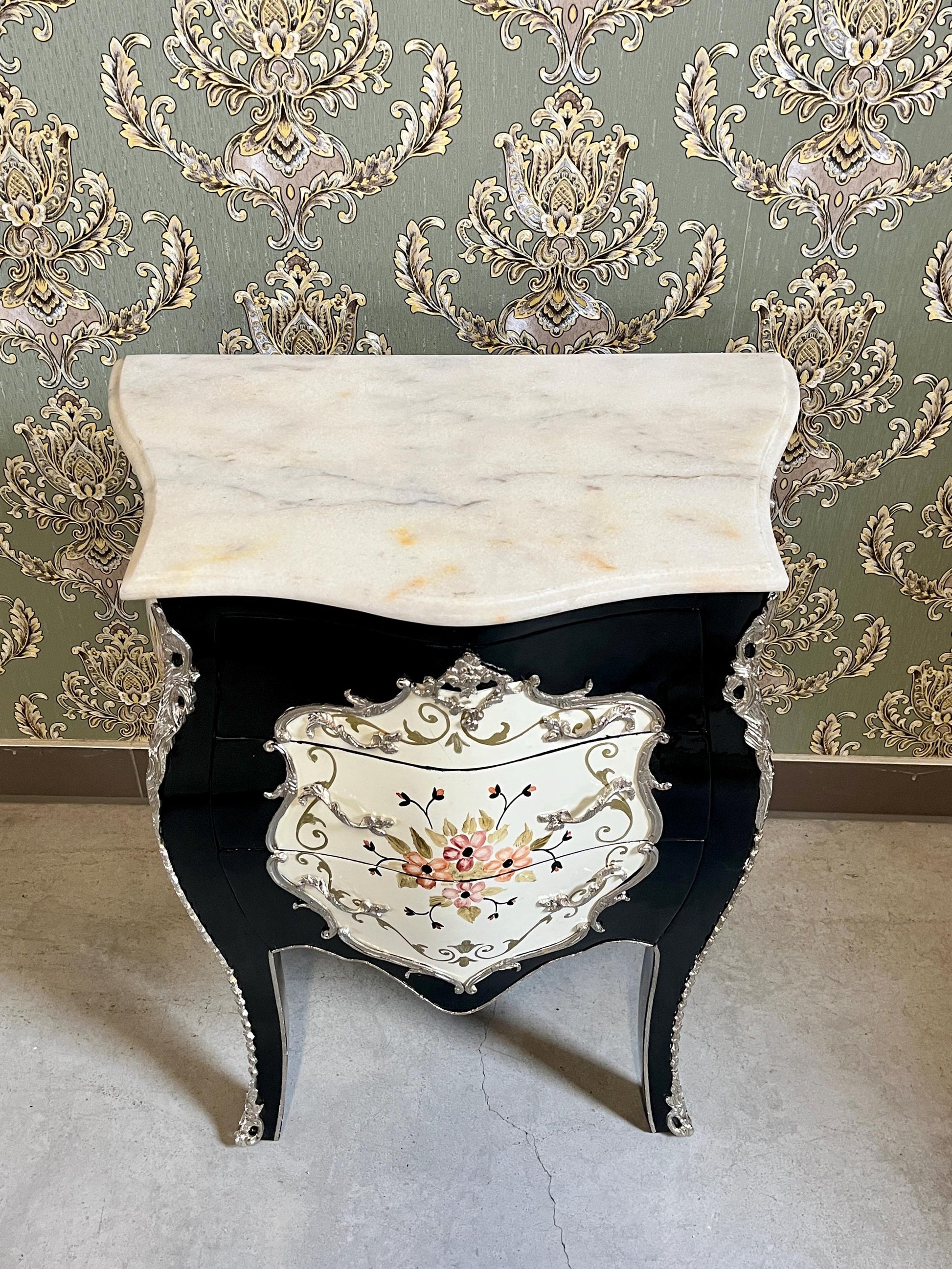 Baroque Nightstand: Hand-Painted Floral Accent, French Antique Style