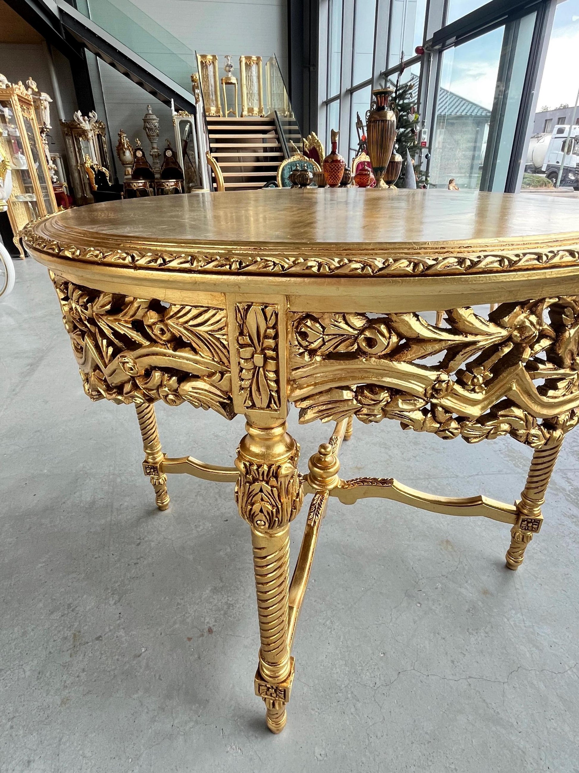 Dining Table in Gold Finish French Baroque Style Round Table Handmade Antique Style for Dining Room Decor