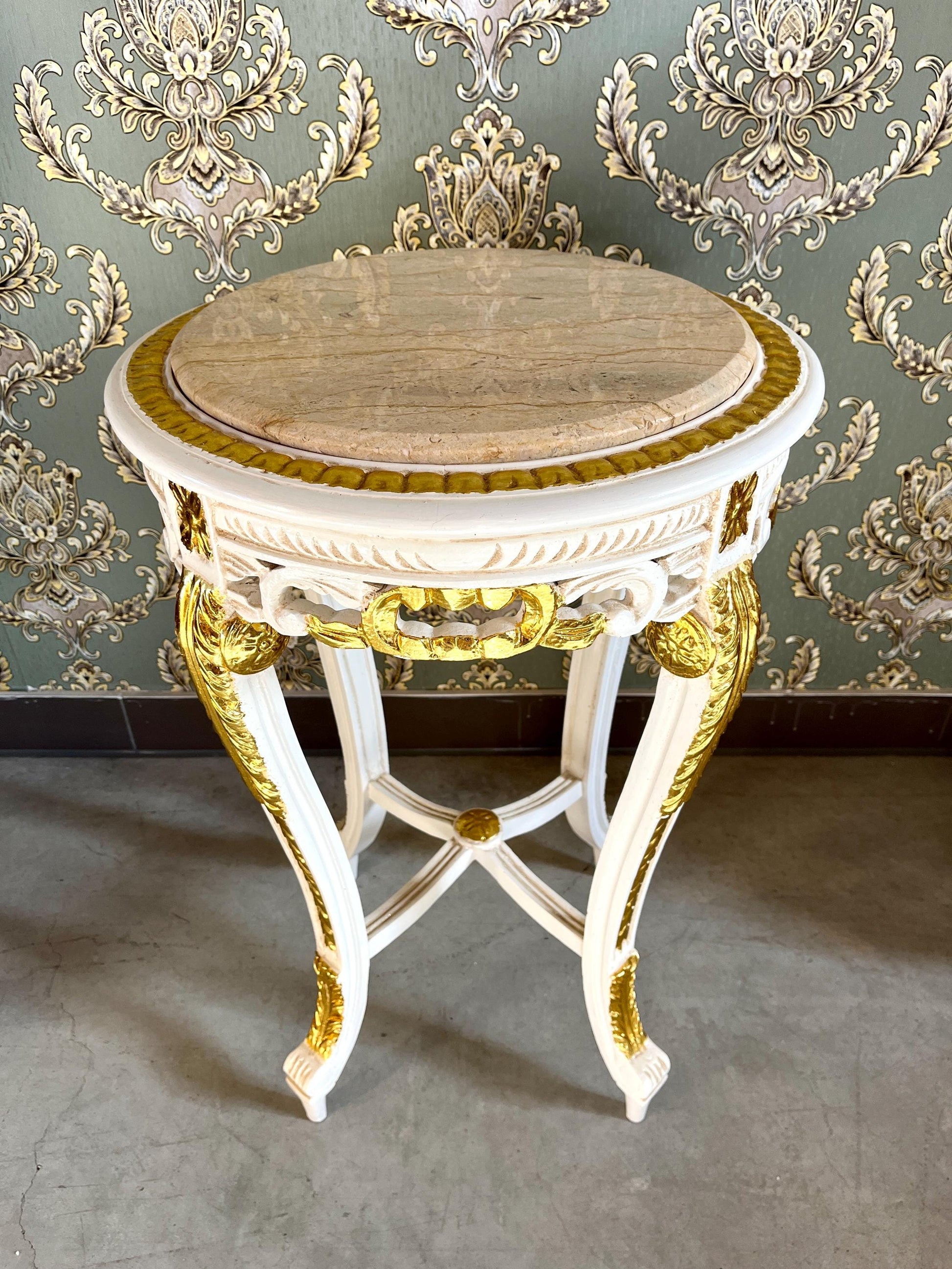 Side Table French Louis Antique Style with Marble Slab Top Coffee Table Retro Baroque Style In Gold Finish for Home Decor