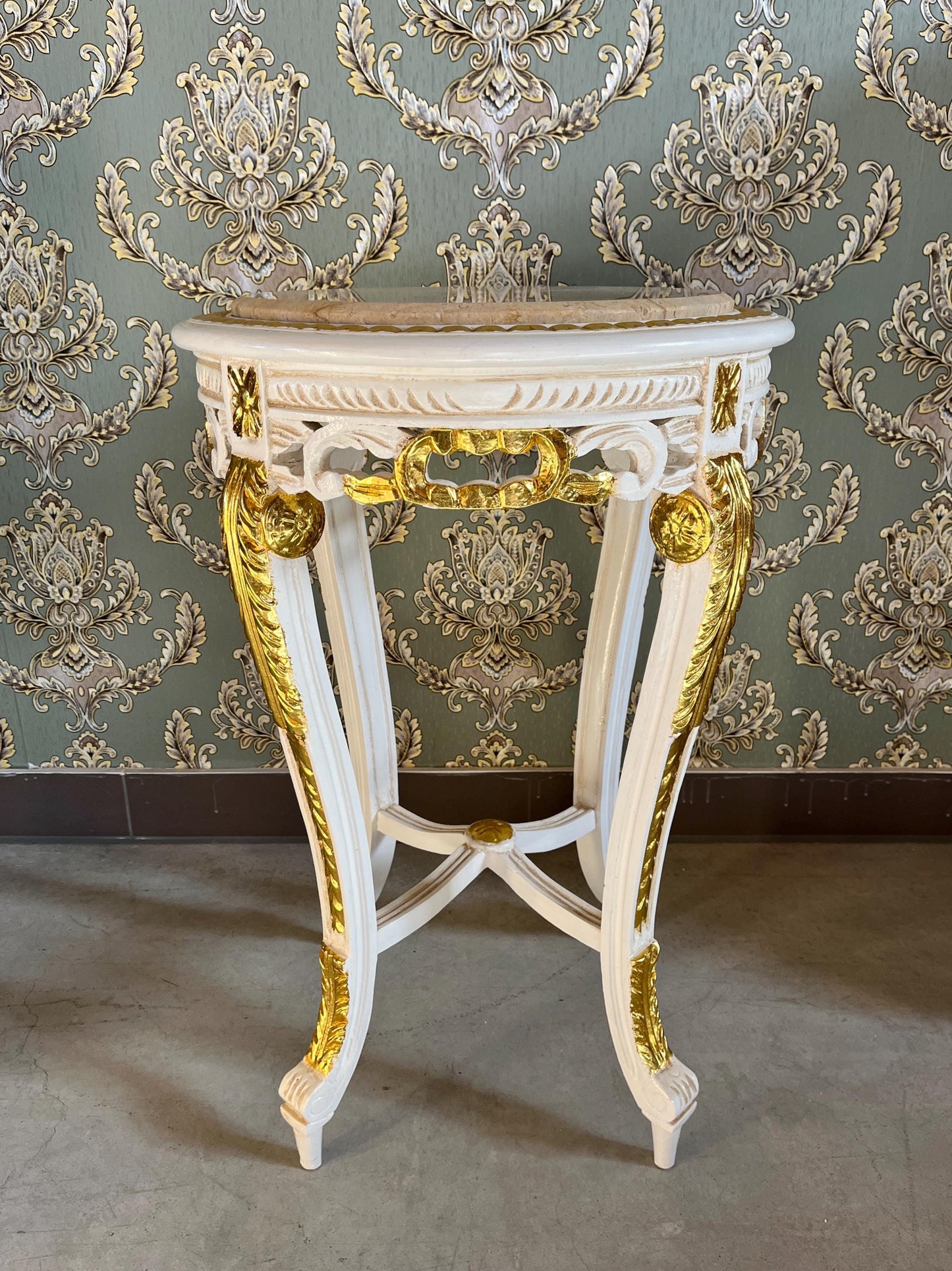 Side Table French Louis Antique Style with Marble Slab Top Coffee Table Retro Baroque Style In Gold Finish for Home Decor