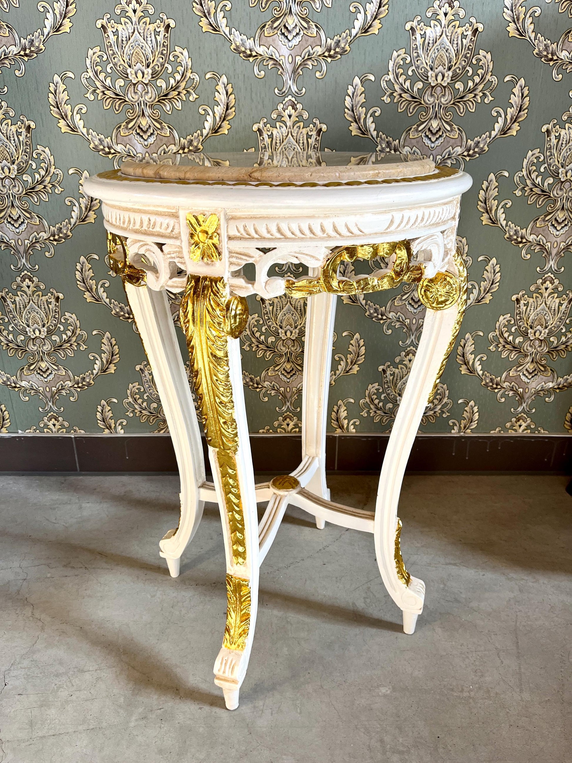 Side Table French Louis Antique Style with Marble Slab Top Coffee Table Retro Baroque Style In Gold Finish for Home Decor