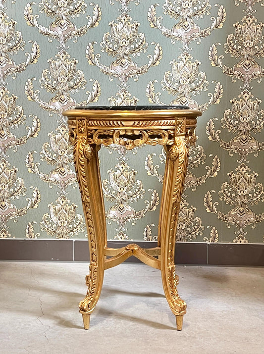 Side Table French Baroque Style with Marble Top Lamp Table Coffee Table Retro Antique Style White Finish Beige Marble for Home Decor