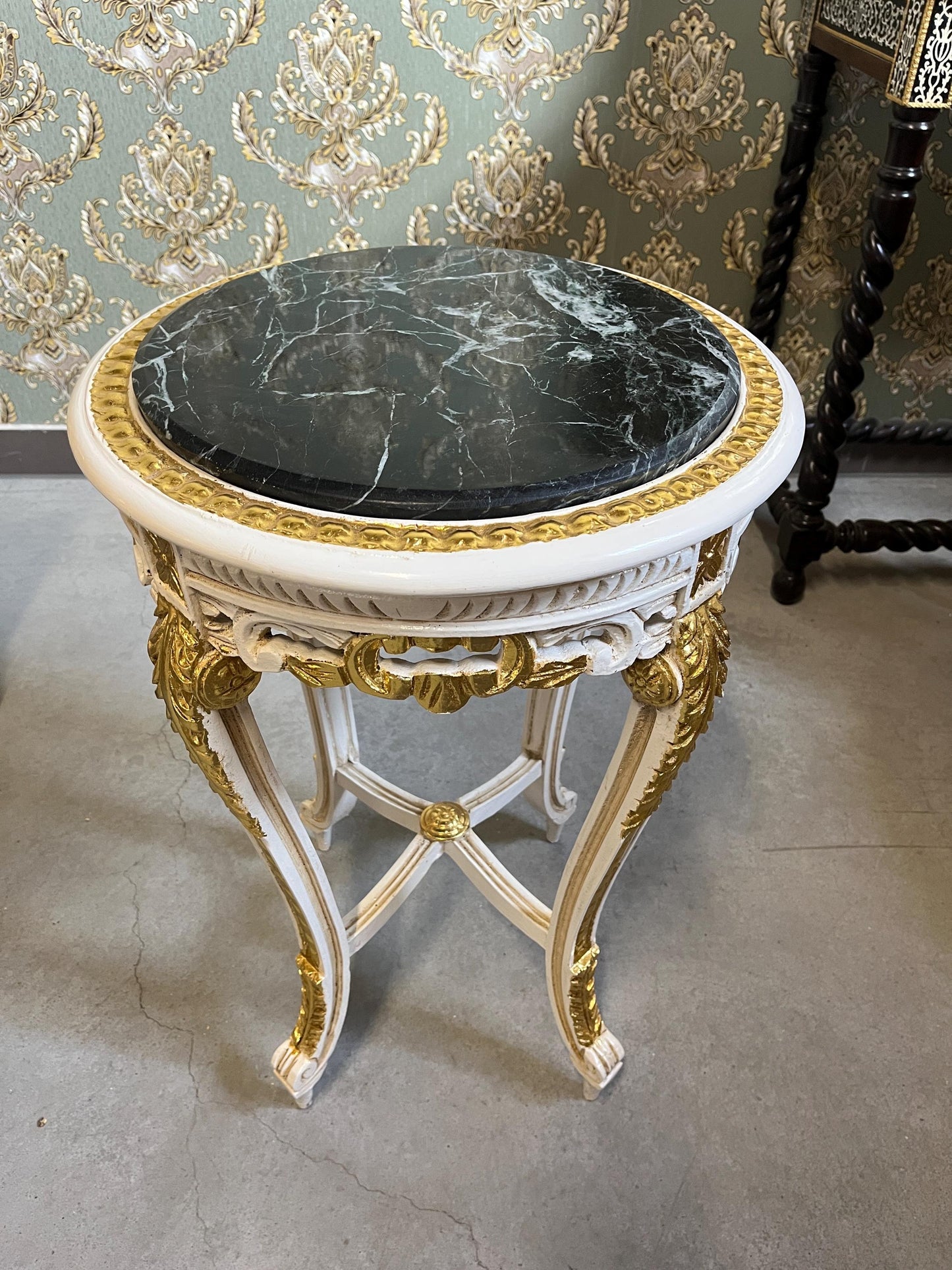 Side Table French Baroque Style with Marble Top Lamp Table Coffee Table Retro Antique Style White Finish Beige Marble for Home Decor