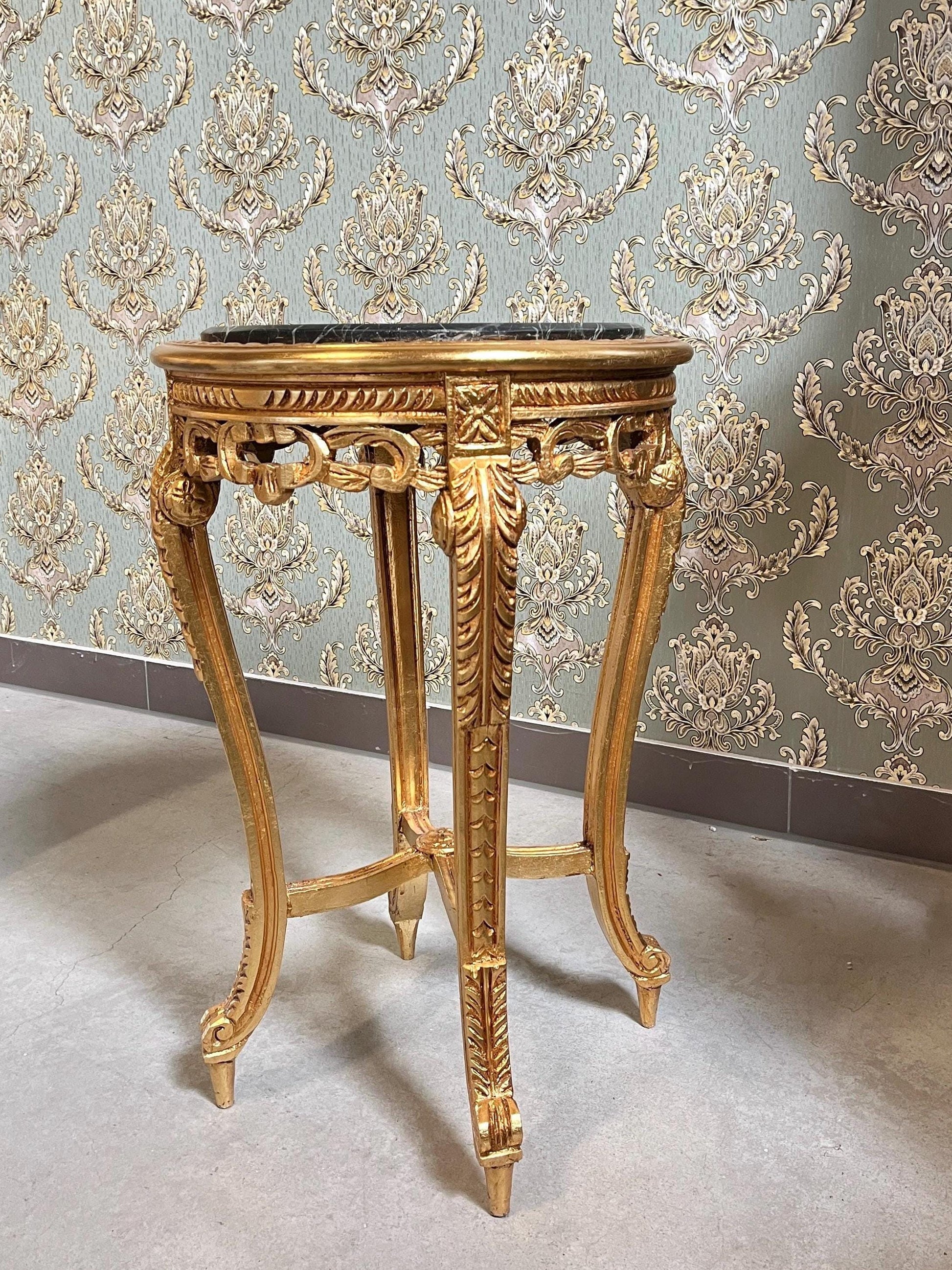 Side Table French Baroque Style with Marble Top Lamp Table Coffee Table Retro Antique Style White Finish Beige Marble for Home Decor