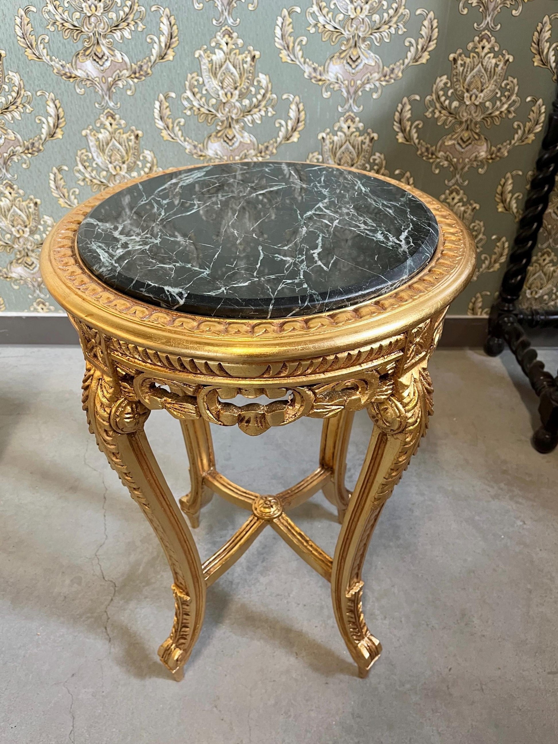 Side Table French Baroque Style with Marble Top Lamp Table Coffee Table Retro Antique Style White Finish Beige Marble for Home Decor