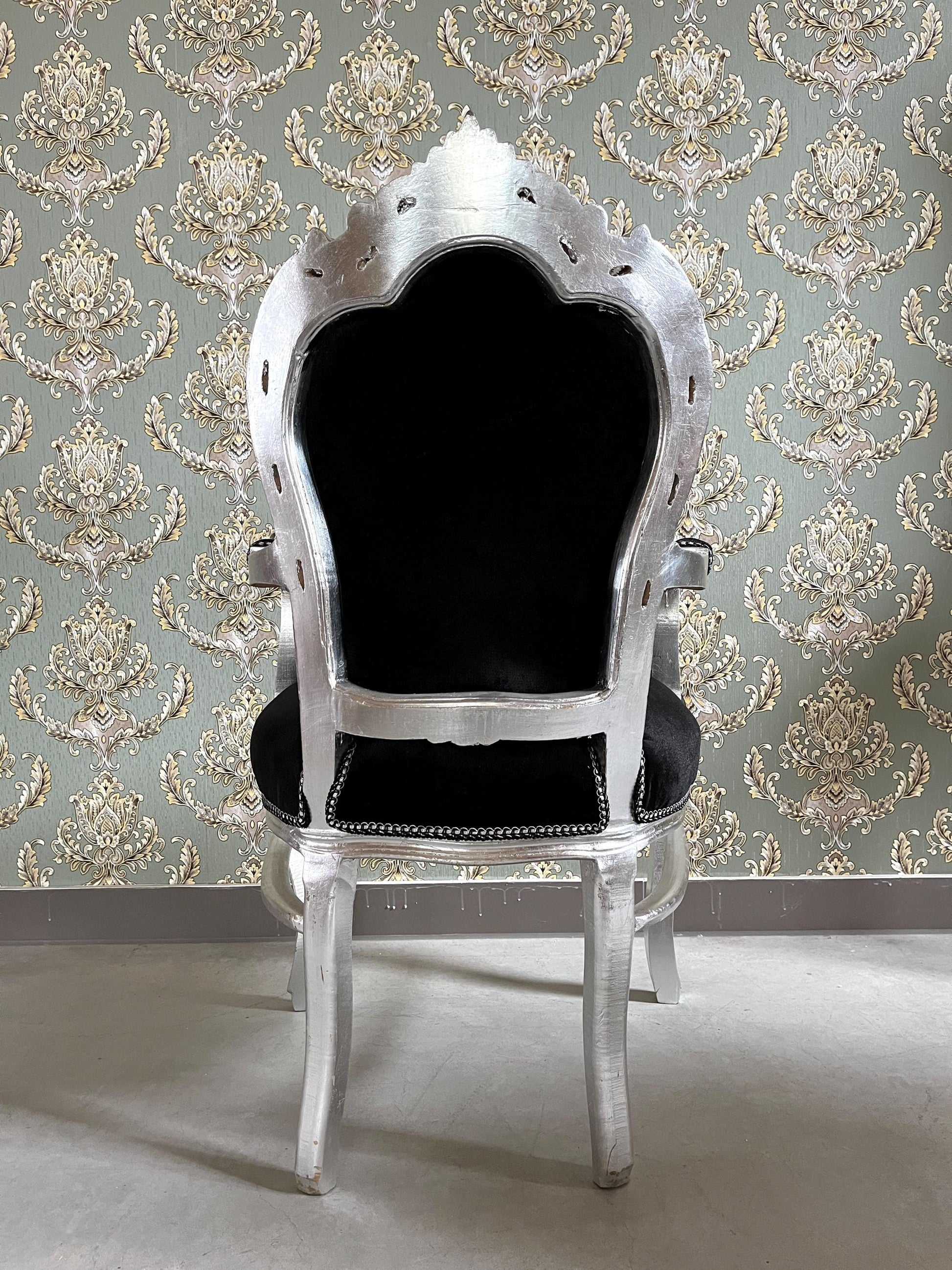 Armchair French Louis Style Black Velvet Chair Antique Style Baroque Rococo Style Armchair in Gold Finish Velvet Black for Home