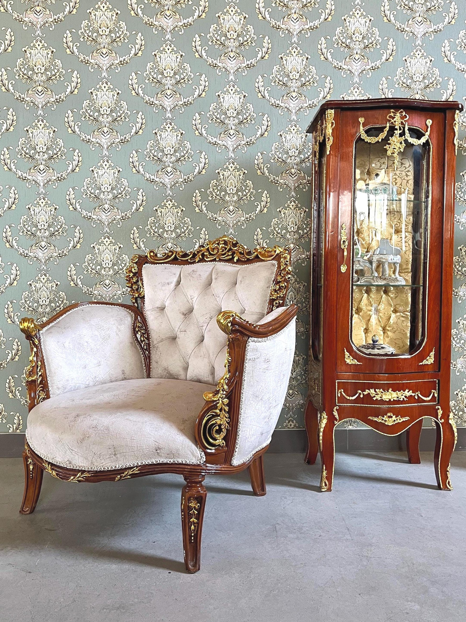 Armchair French Louis Style Black Velvet Chair Antique Style Baroque Rococo Style Armchair in Silver Finish Velvet Black for Home
