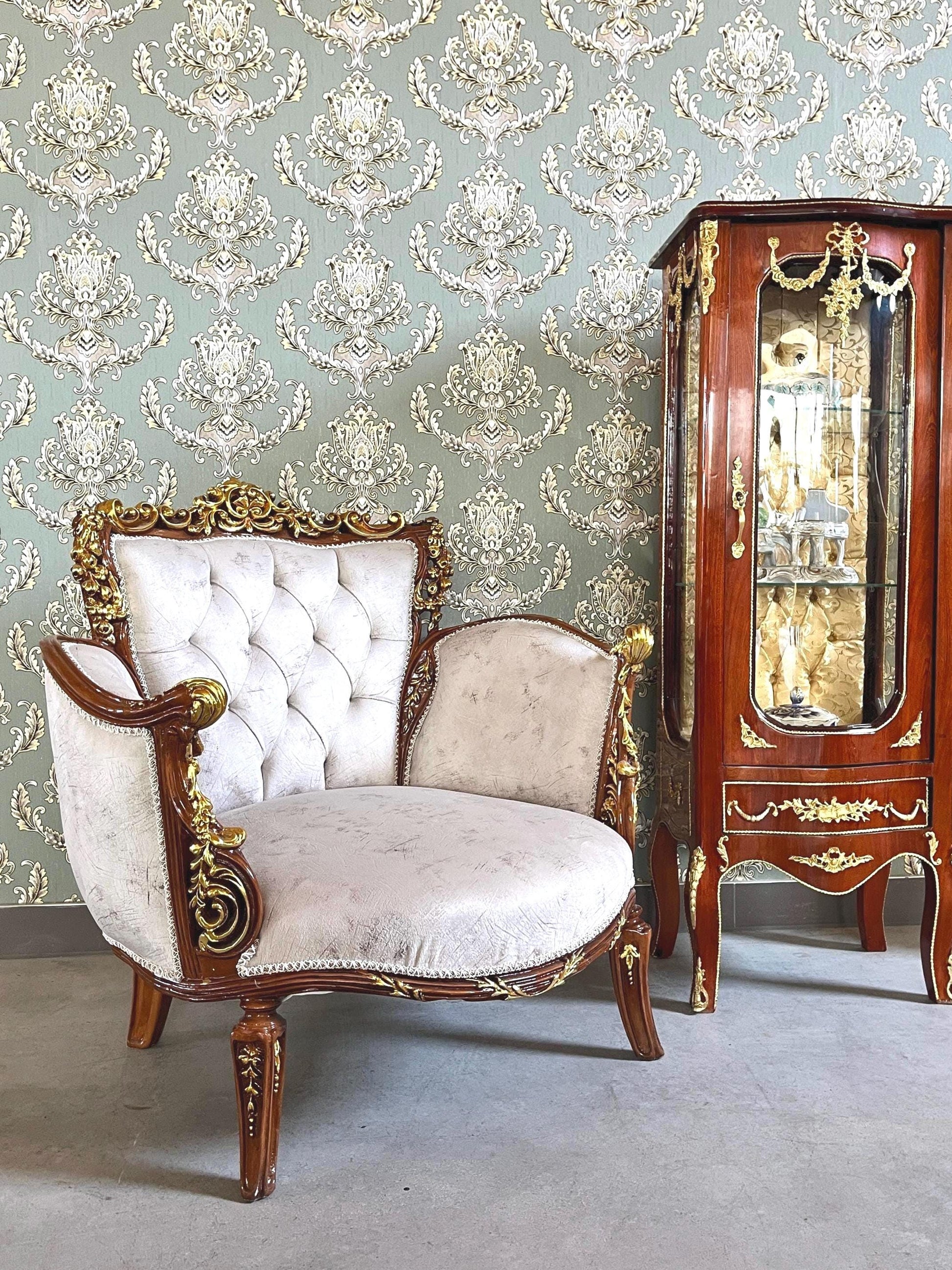 Armchair French Louis Style Black Velvet Chair Antique Style Baroque Rococo Style Armchair in Silver Finish Velvet Black for Home