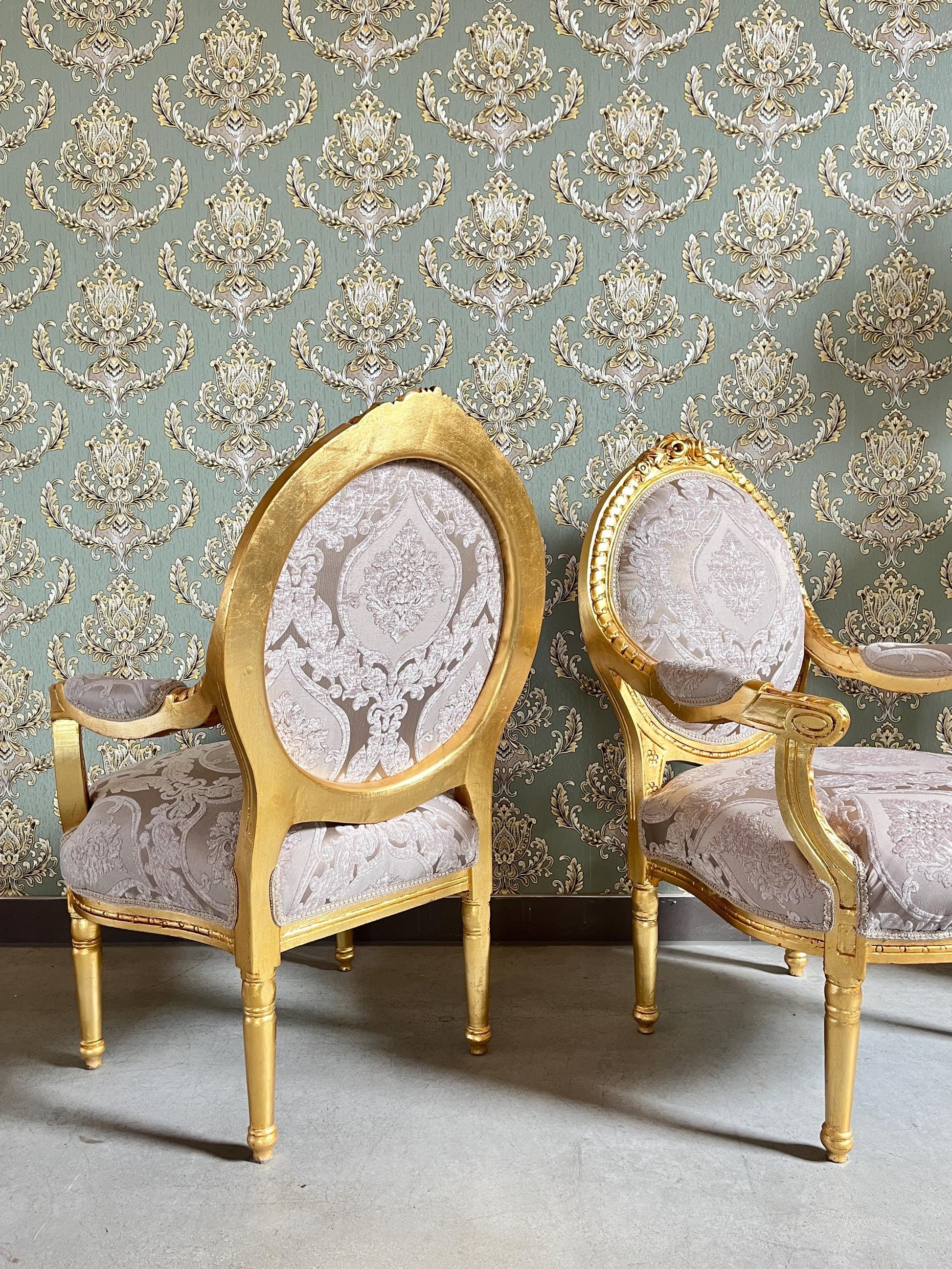 Rococo Armchairs & Table Set: Handmade Baroque Style, Gold Finish