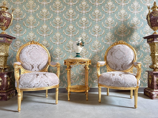 Rococo Armchairs & Table Set: Handmade Baroque Style, Gold Finish