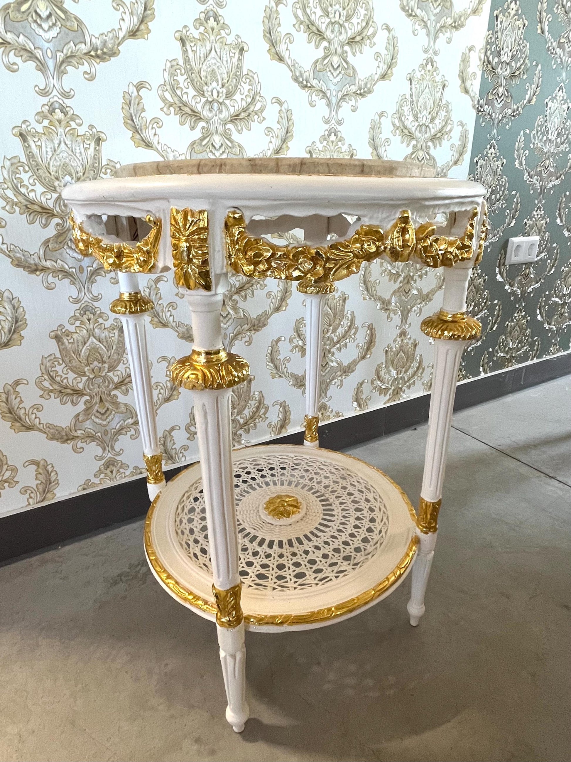 Side Table French Baroque Style with Marble Top Side Table Antique Style Silver Finish Home Decor Side Table