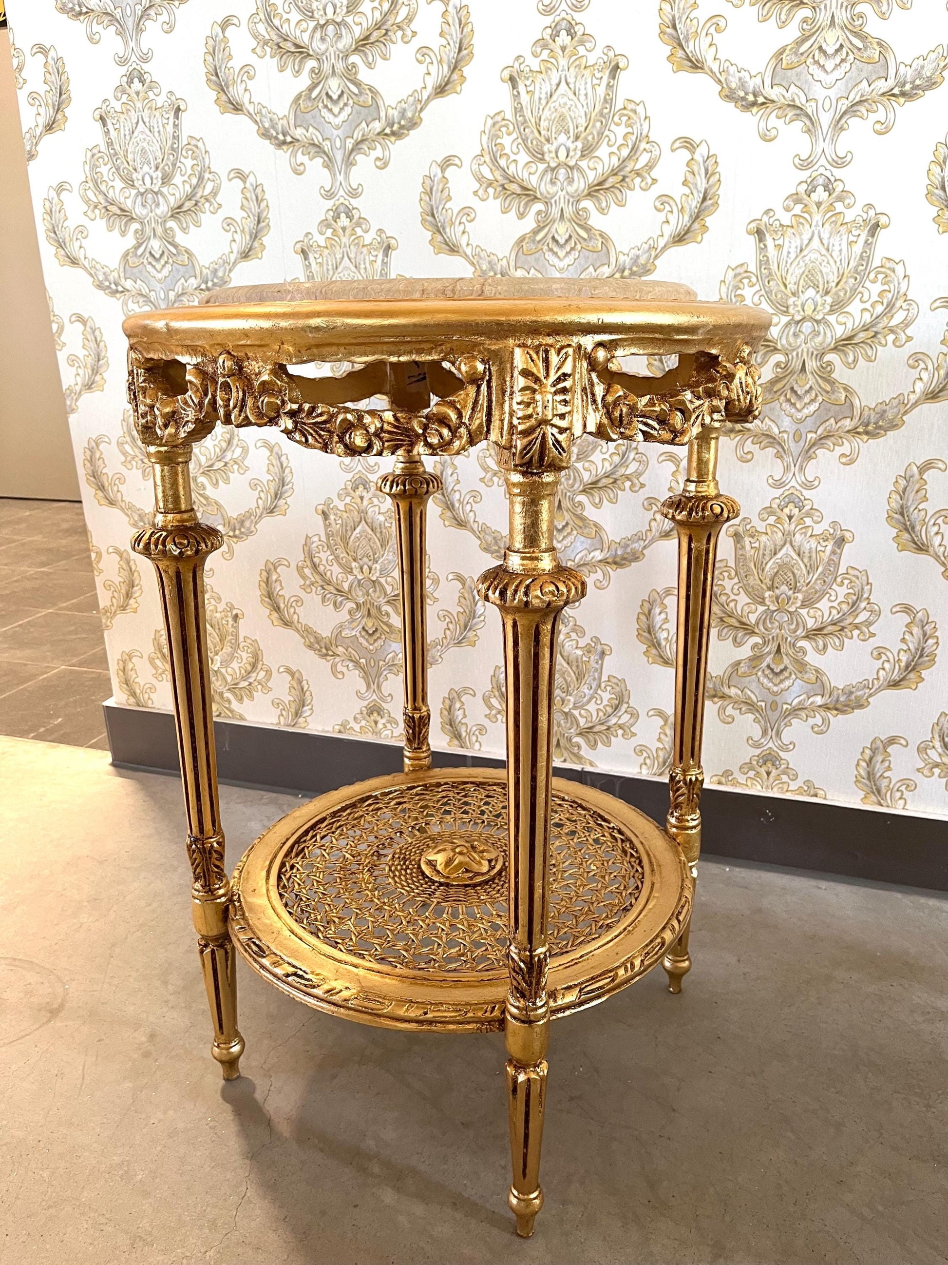 Black & Gold French Baroque Side Table: Marble Top Rococo Accent Table