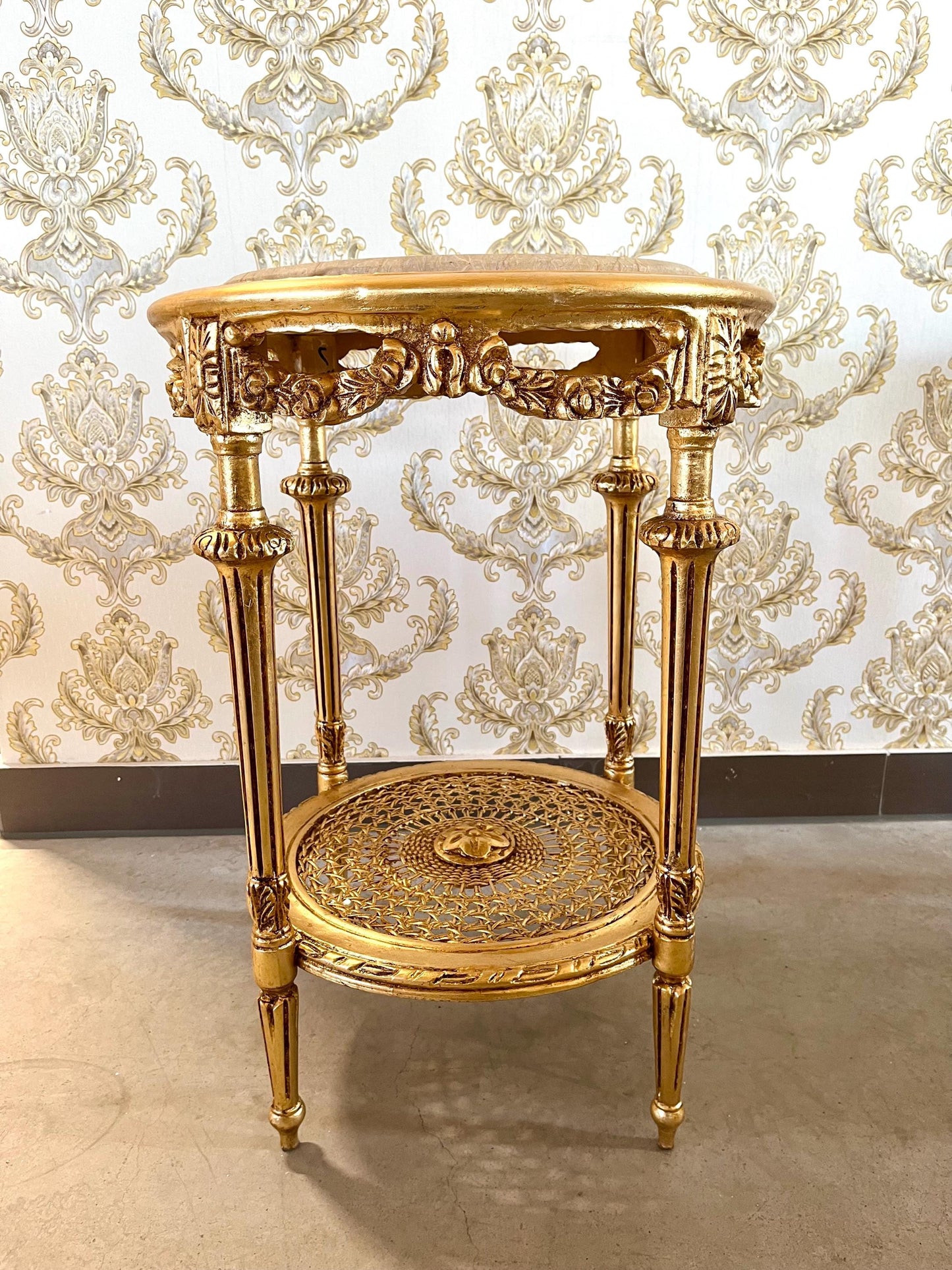 Black & Gold French Baroque Side Table: Marble Top Rococo Accent Table