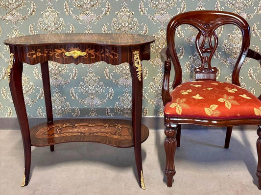 Wooden Side Table Baroque Coffee Table Handmade Retro Brown Side Table Pea Shape Antique Style Living Room End Table in Brown for Home Decor
