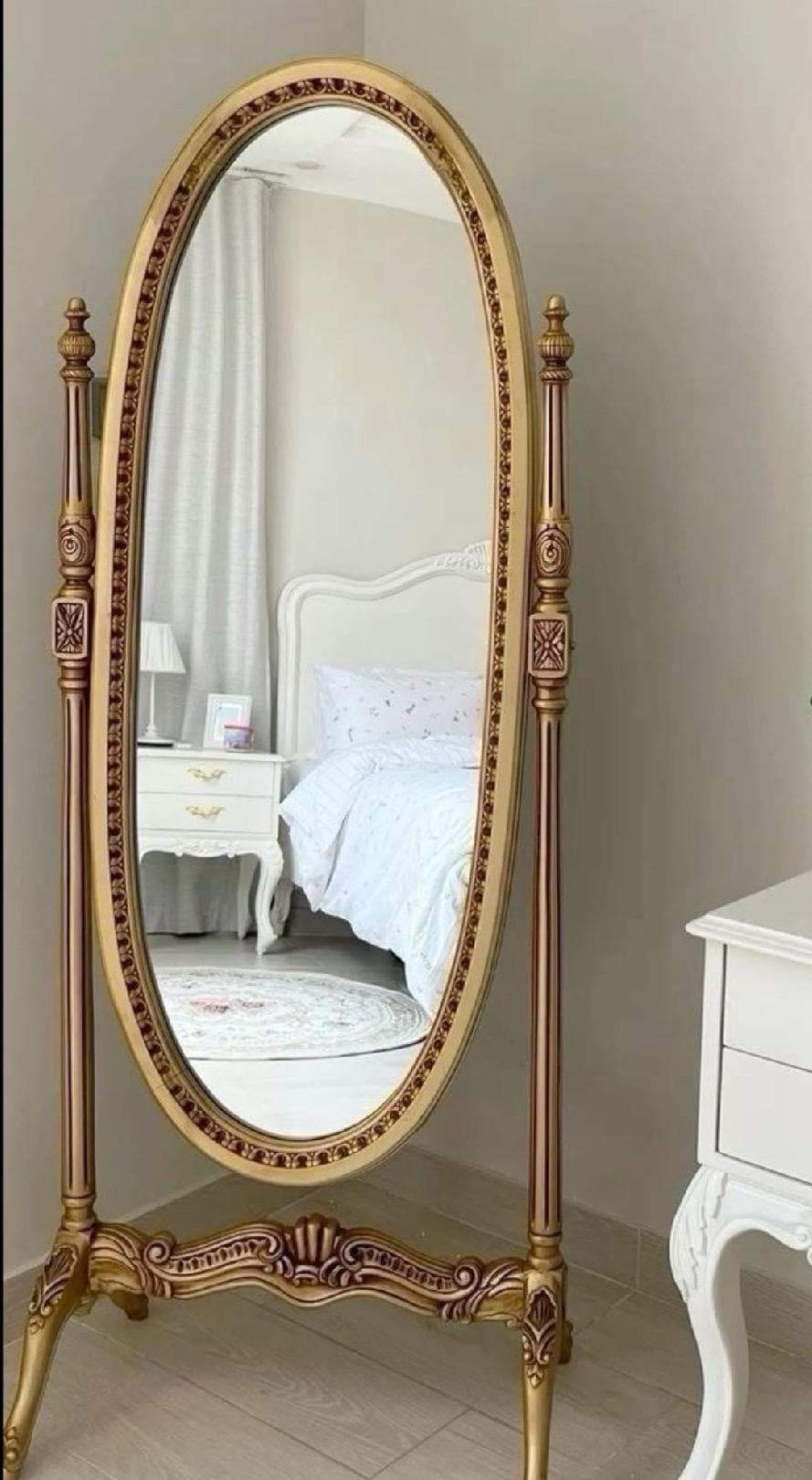 Standing Mirror French Baroque Rococo Style Oval Shape Mirror in Gold Finish for Bedroom Decor MADE-TO-ORDER