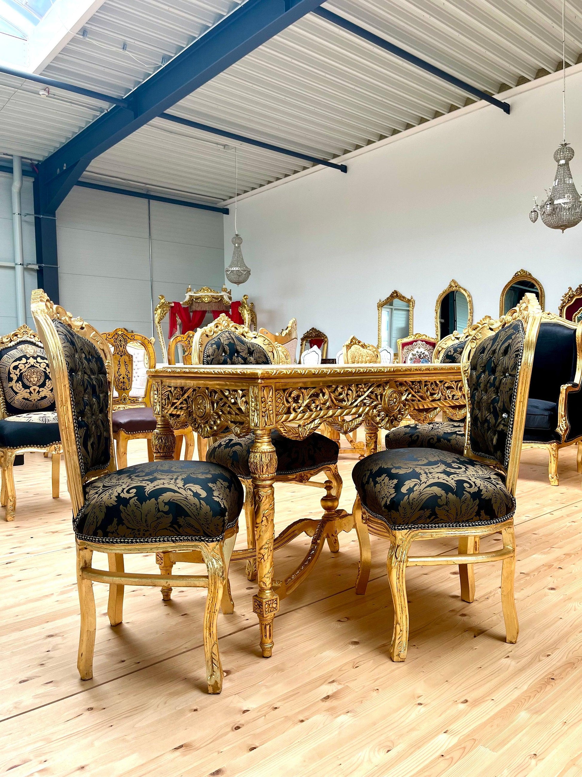 Esszimmerstuhl- und Tischset im französischen Barock-Rokoko-Stil / French Baroque Rococo Style Dining Chair Table Set
