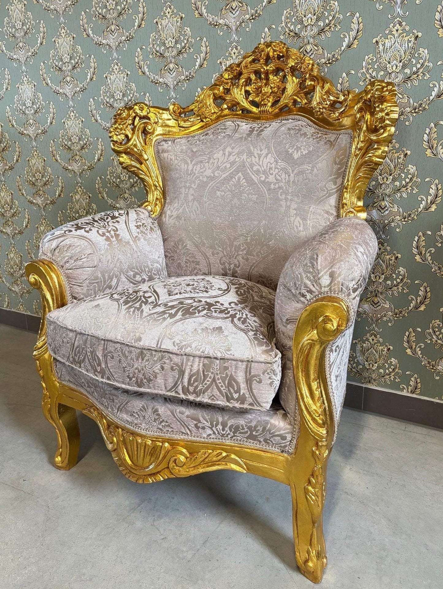 Sofa Set French Louis XV Style Tufted Velvet Dark Beige Color in Gold Finish Marble Top Coffee Table Retro Baroque Style Sofa Set