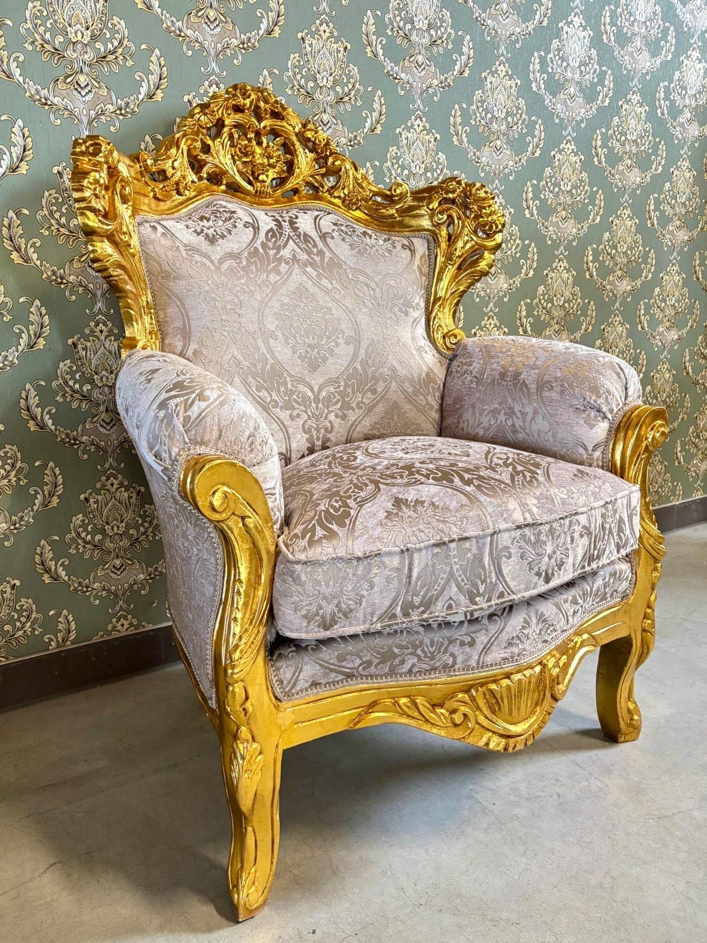 Sofa Set French Louis XV Style Tufted Velvet Dark Beige Color in Gold Finish Marble Top Coffee Table Retro Baroque Style Sofa Set