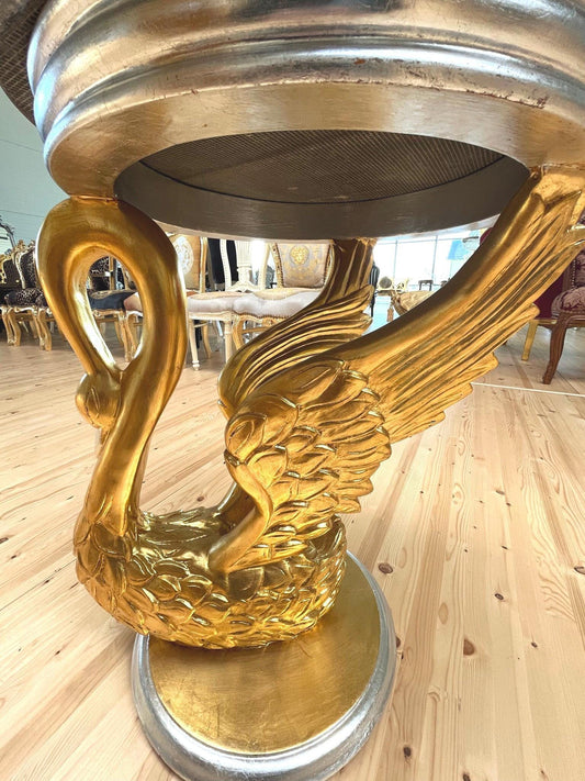 Royal Baroque Side Table Black Marble Top Round Cafe Table Silver Luxurious Side Table Gold Swan Stand & Marble Top for Living Room Decor