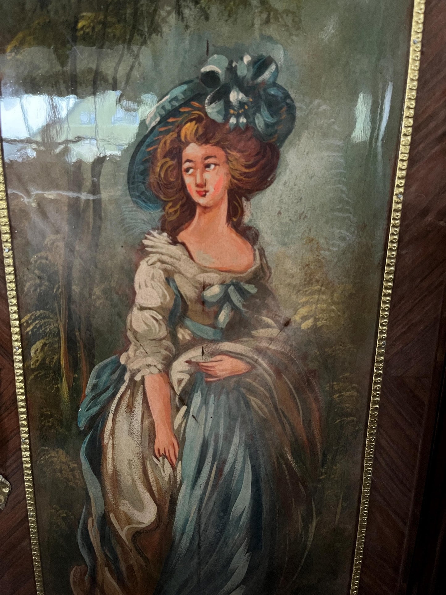 Wall Cabinet Antique Baroque Style Oil Painting Handpainted in front Retro French Cupboard with Marble Slab Top Noble Piece for Home Decor