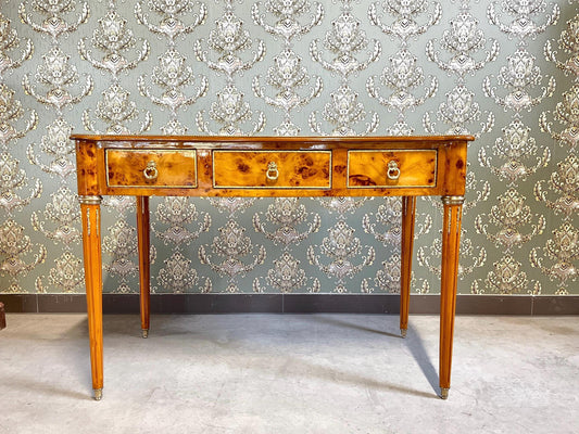 Luxury Desk Antique Baroque Style Writing Table 3 Drawers Handmade Desk Italian Style Bronze Handles in Yellow Wooden Veneer-LIMITED EDITION