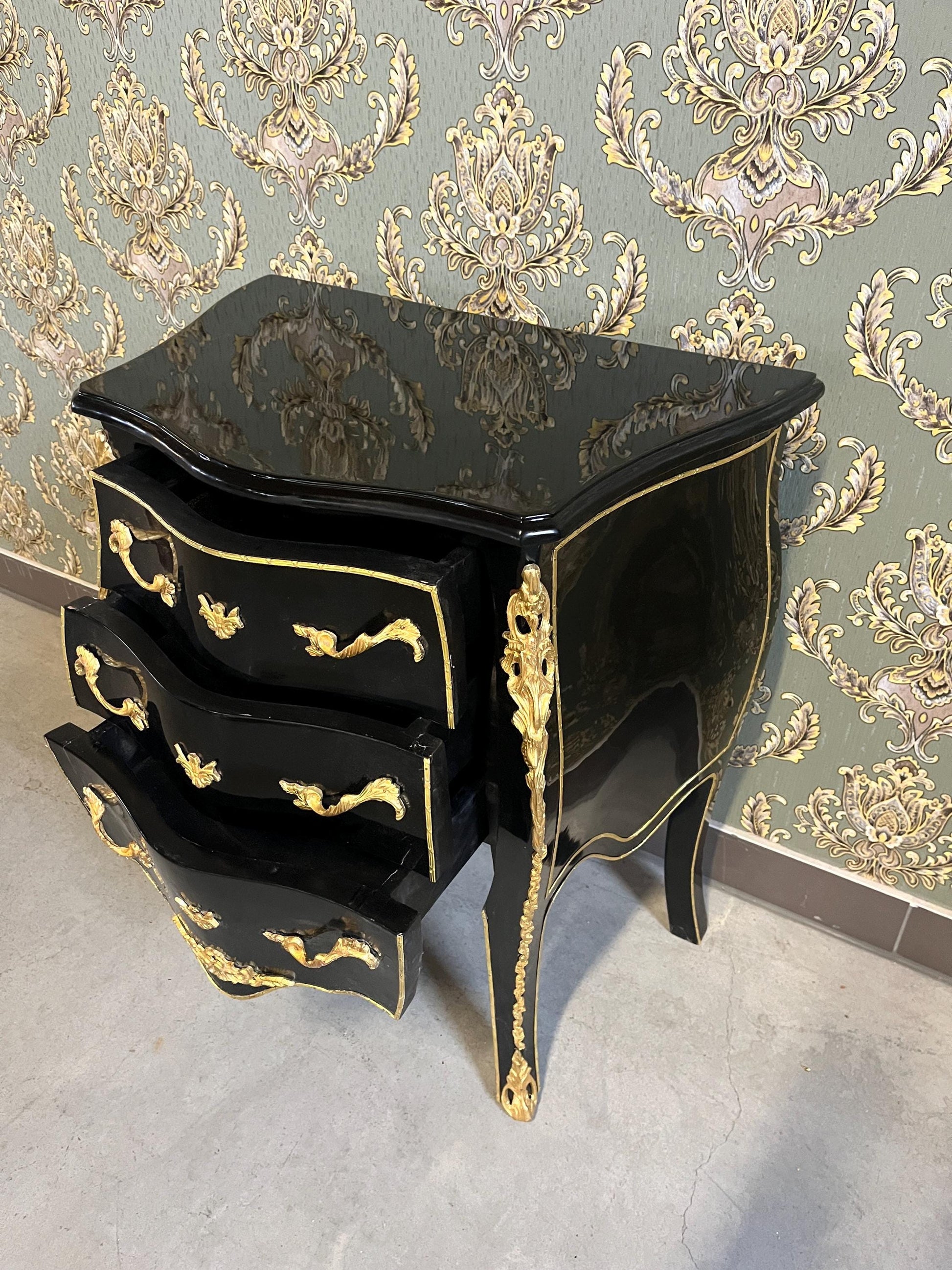 Black Night Stands French Baroque Style Chest of Drawers in Handmade Bedside Table Retro Baroque Rococo Style for bedroom for New Home Decor